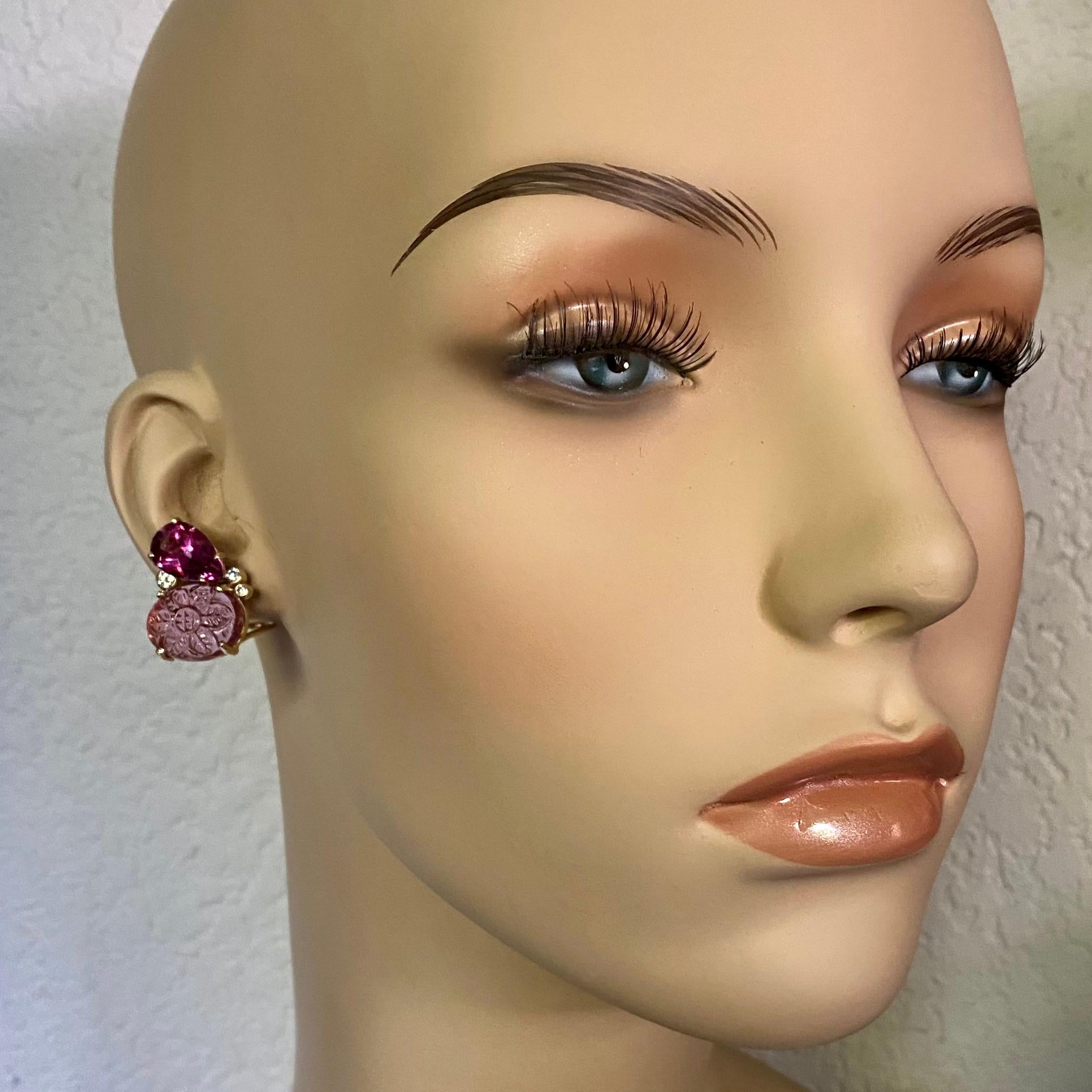 Donna Michael Kneebone Orecchini Due Gemme con Topazio Rosa e Tormalina Rosa e Diamante in vendita