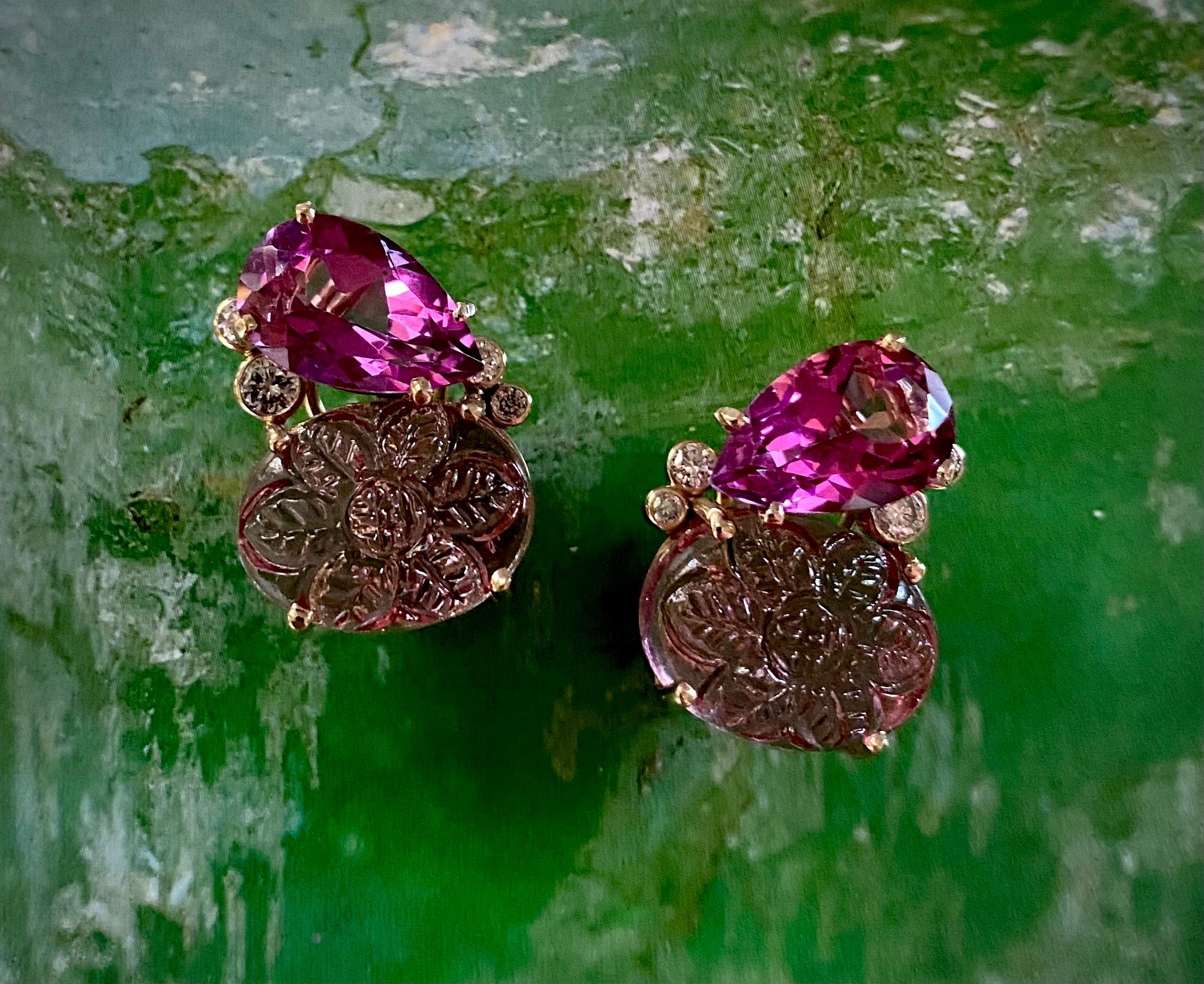 Michael Kneebone Orecchini Due Gemme con Topazio Rosa e Tormalina Rosa e Diamante in vendita 1