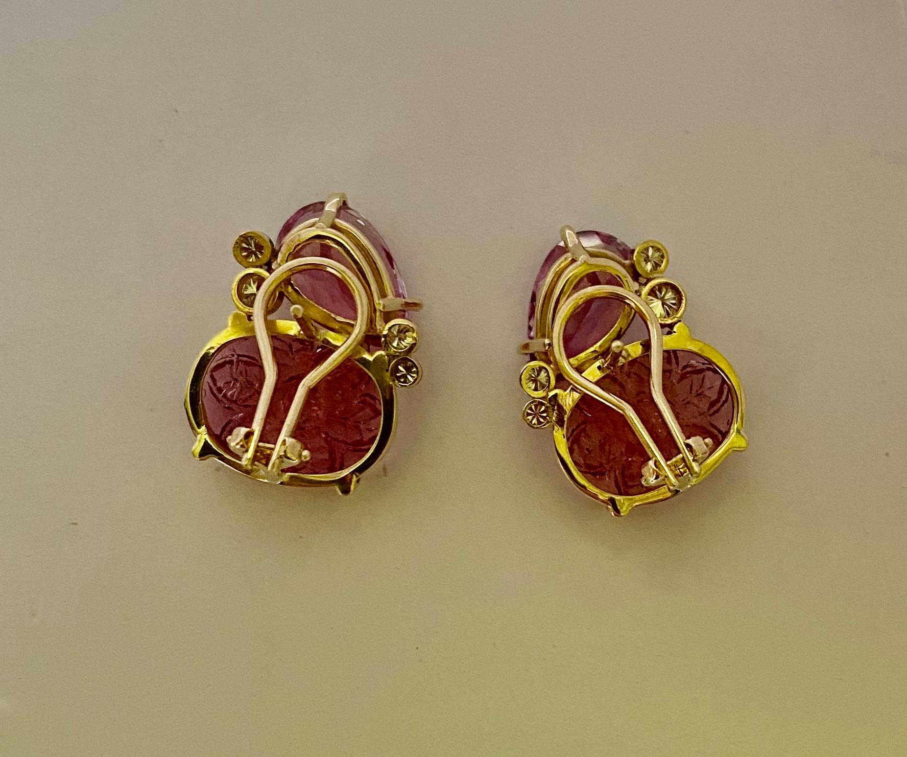 Michael Kneebone Orecchini Due Gemme con Topazio Rosa e Tormalina Rosa e Diamante in vendita 2