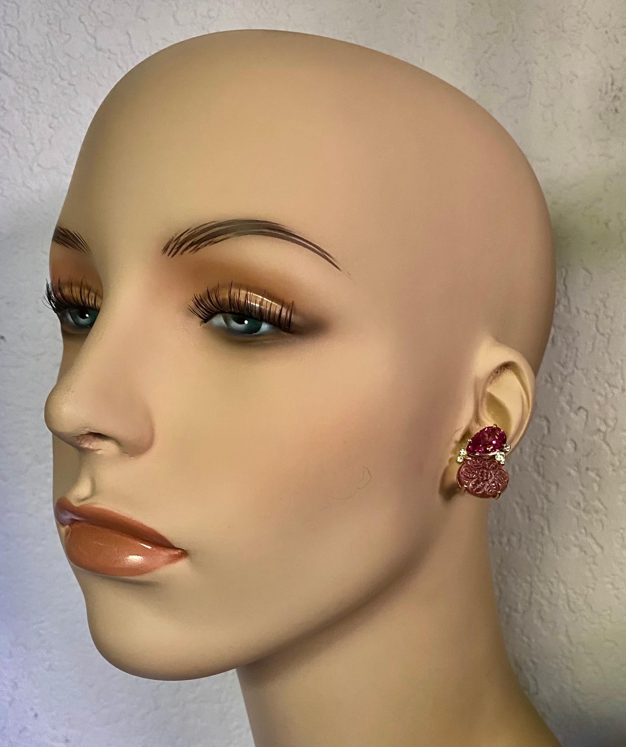 Michael Kneebone Orecchini Due Gemme con Topazio Rosa e Tormalina Rosa e Diamante in vendita 3