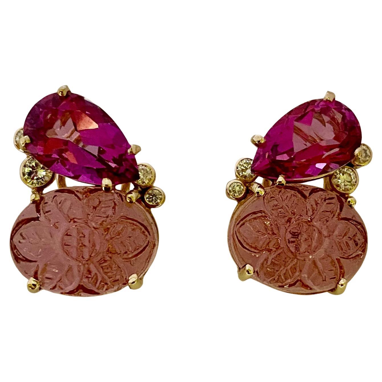 Michael Kneebone Pink Topaz Pink Tourmaline Diamond Due Gemme Earrings