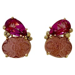 Michael Kneebone Pink Topaz Pink Tourmaline Diamond Due Gemme Earrings