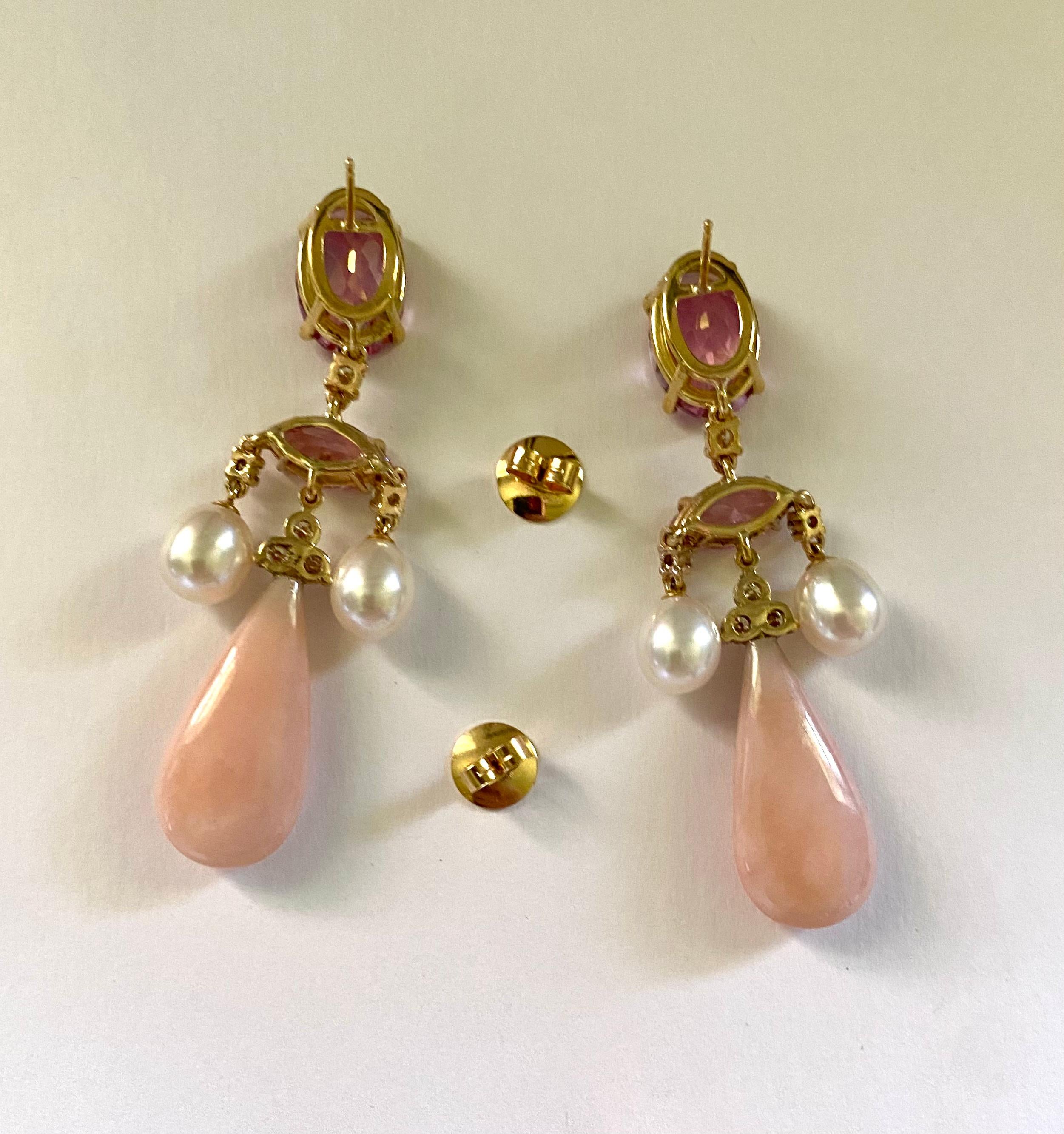 Michael Kneebone Pink Topaz Pink Tourmaline Pink Opal Chandelier Earrings For Sale 5