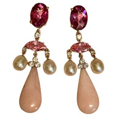Michael Kneebone Pink Topaz Pink Tourmaline Pink Opal Chandelier Earrings