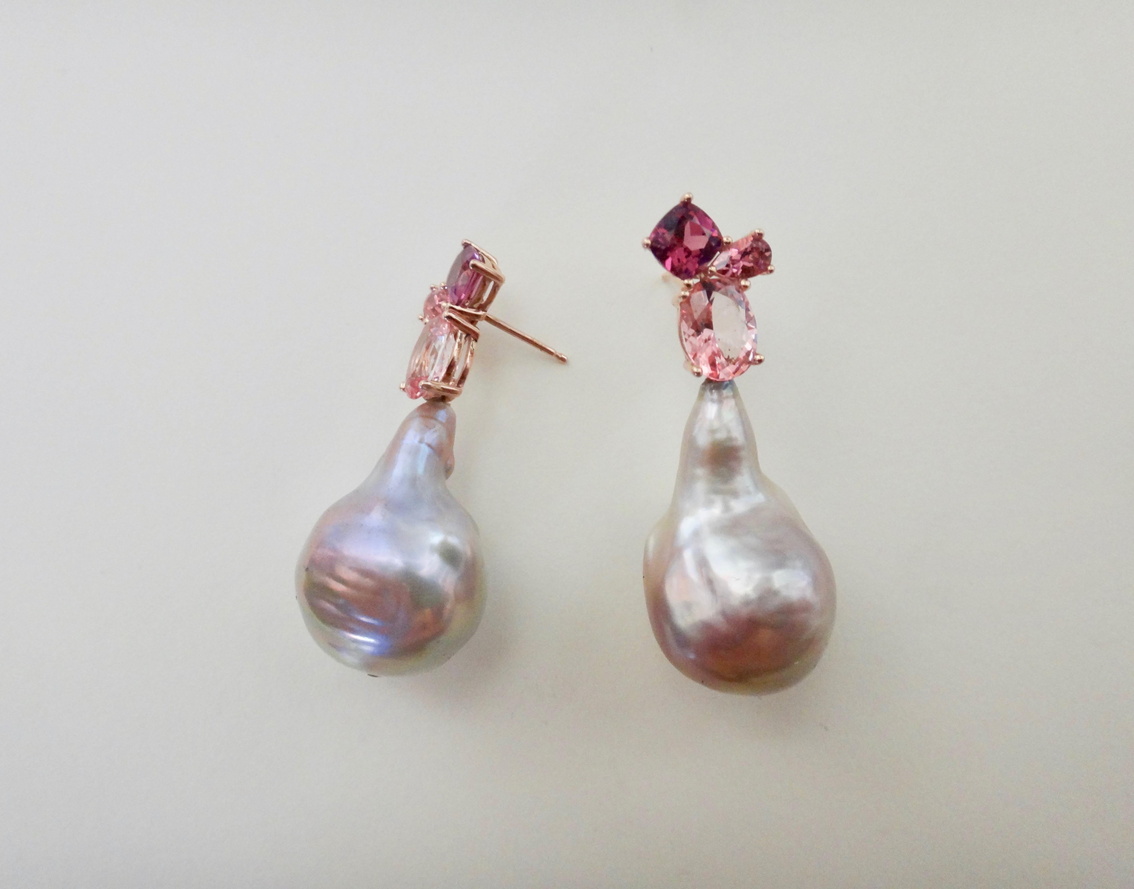 Women's Michael Kneebone Pink Topaz Rhodolite Baroque Pearl Rose Gold Earrings