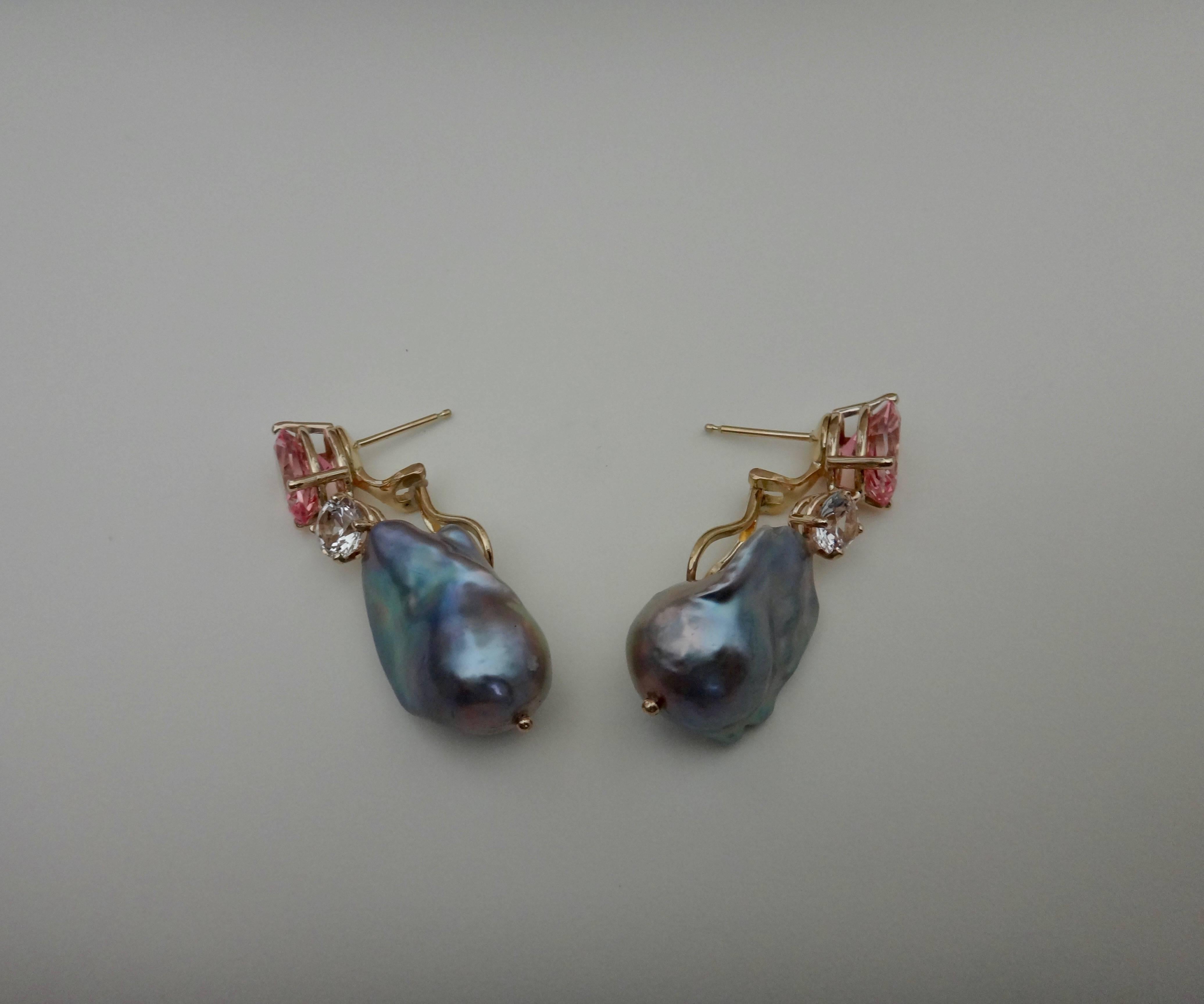 Women's Michael Kneebone Pink Topaz Sapphire Baroque Gray Pearl Dangle Earrings