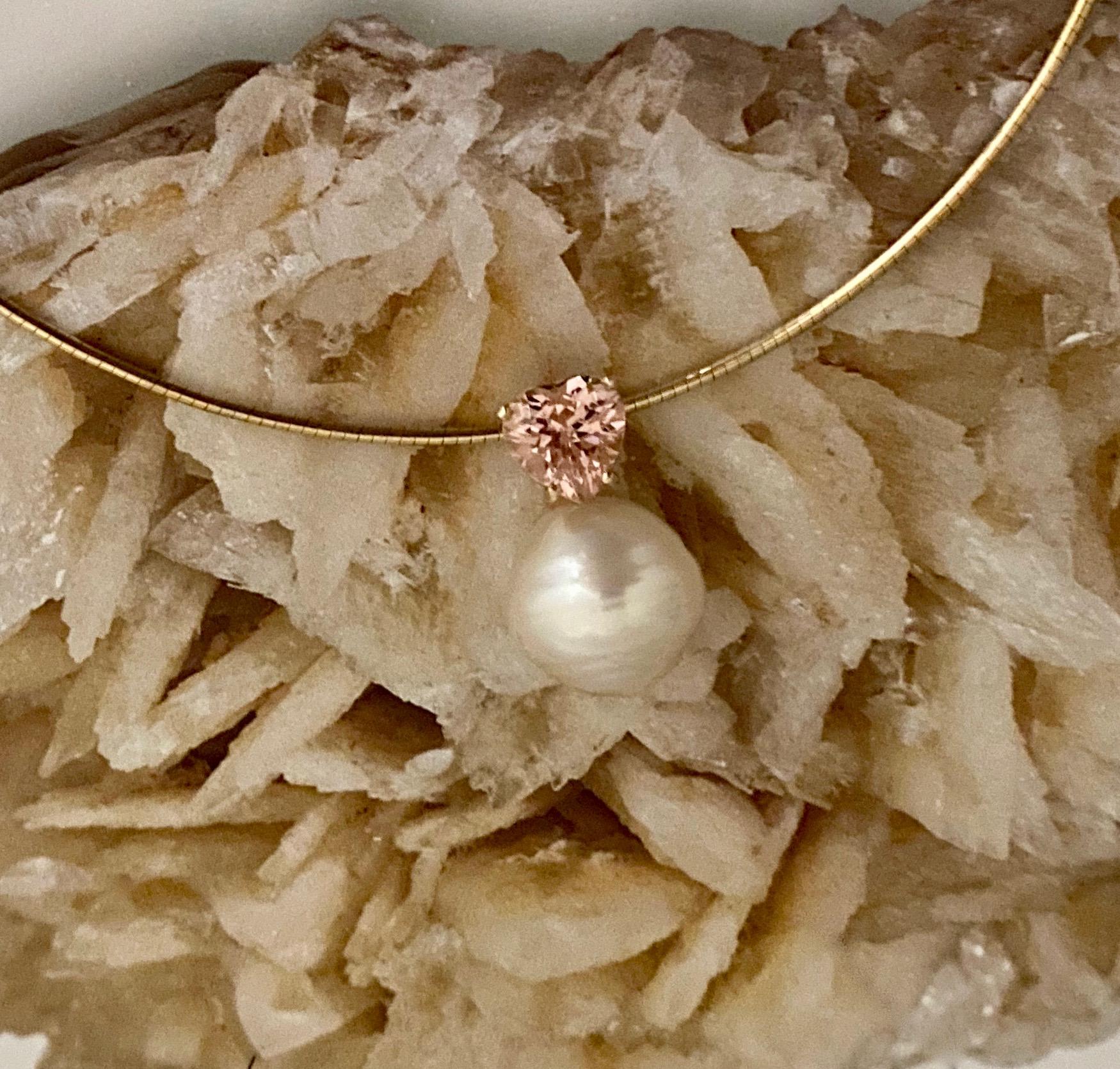 Michael Kneebone Pink Tourmaline Paspaley South Seas Pearl Pendant In New Condition In Austin, TX