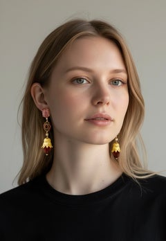 Michael Kneebone Pink Tourmaline Ruby Diamond Mughal Style Dangle Earrings