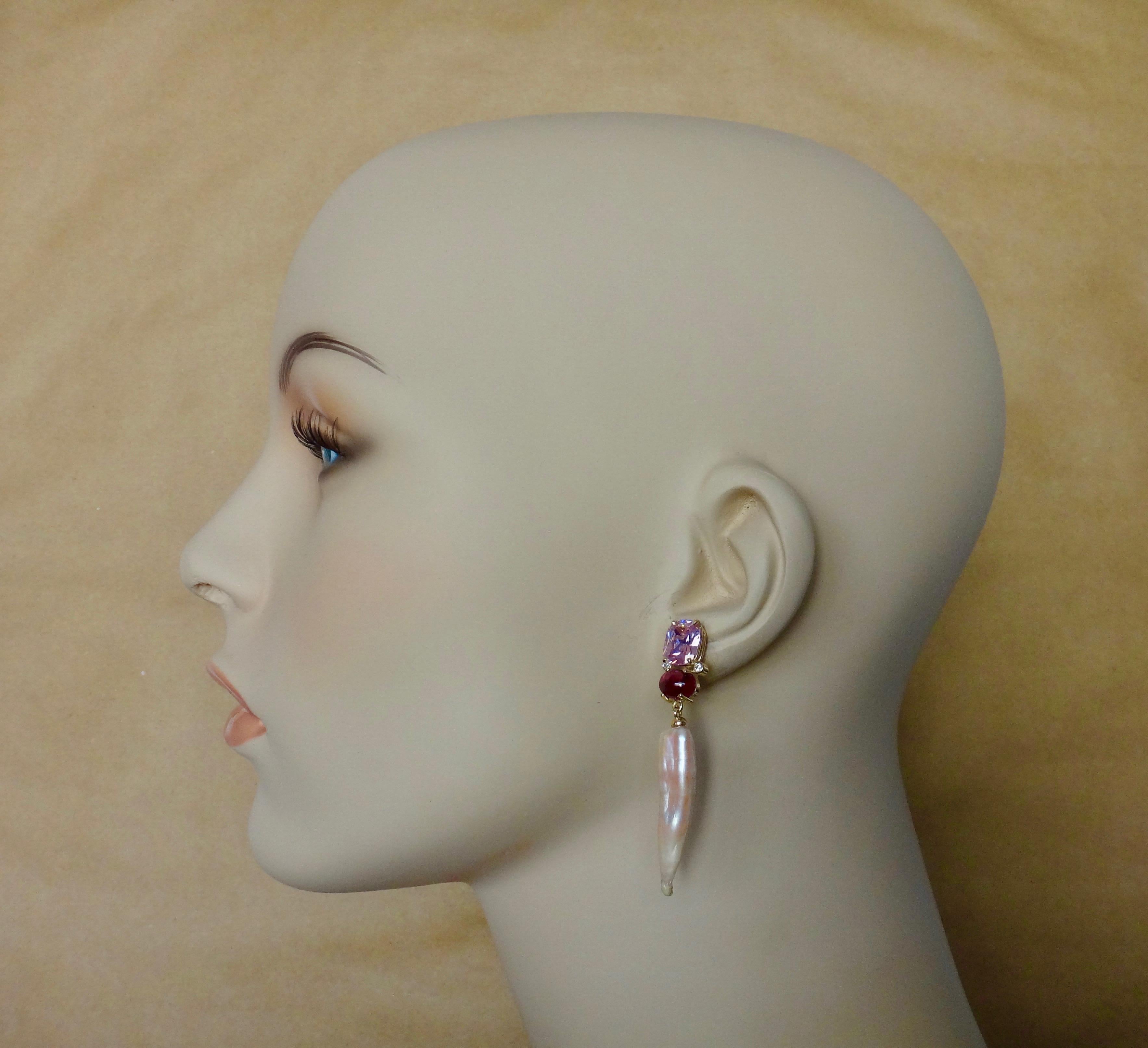 Michael Kneebone Pink Zircon Rhodolite Garnet Diamond Pearl Dangle Earring For Sale 2