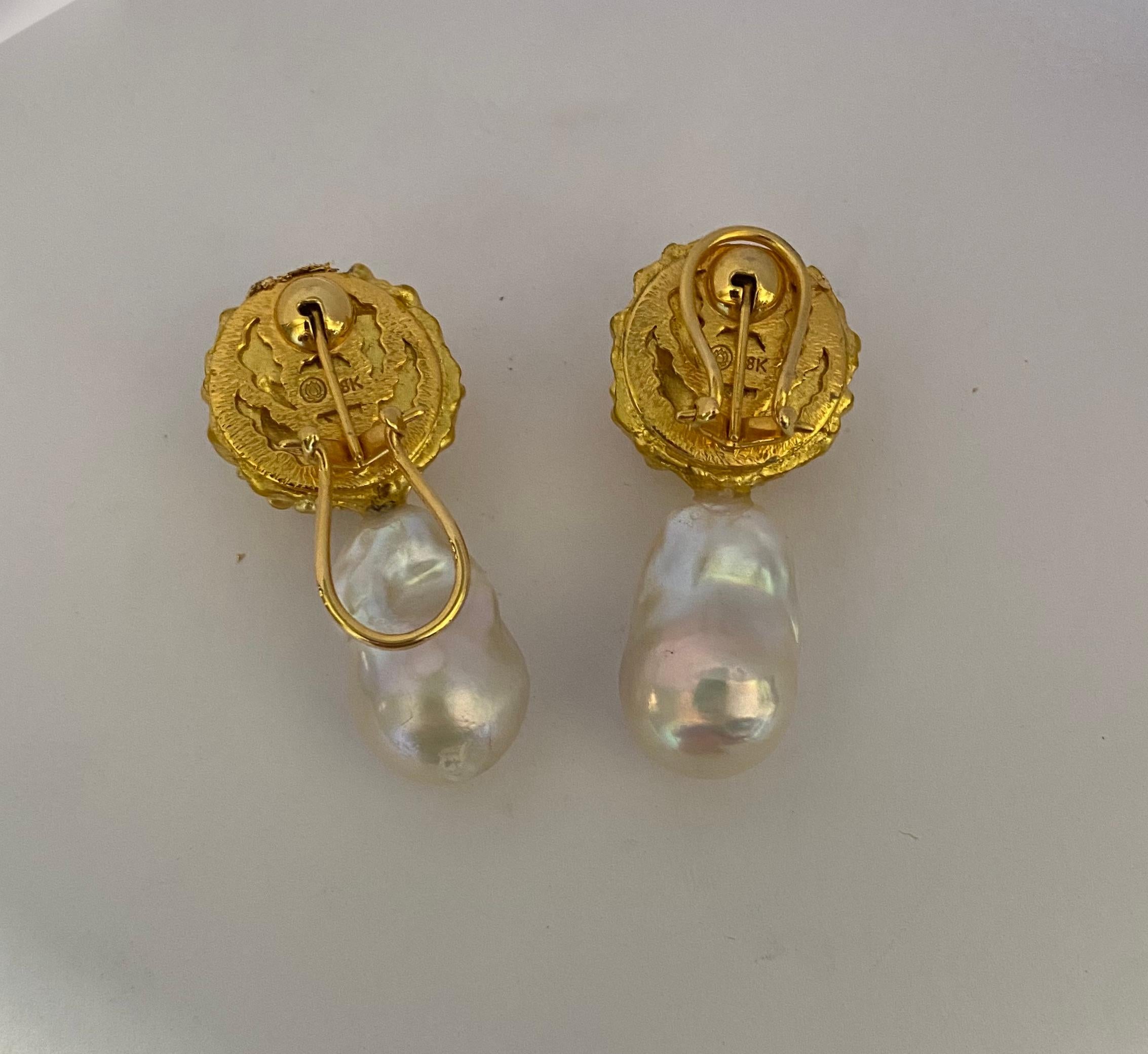 Michael Kneebone Prayer Bead Baroque Pearl Drop Earrings For Sale 5