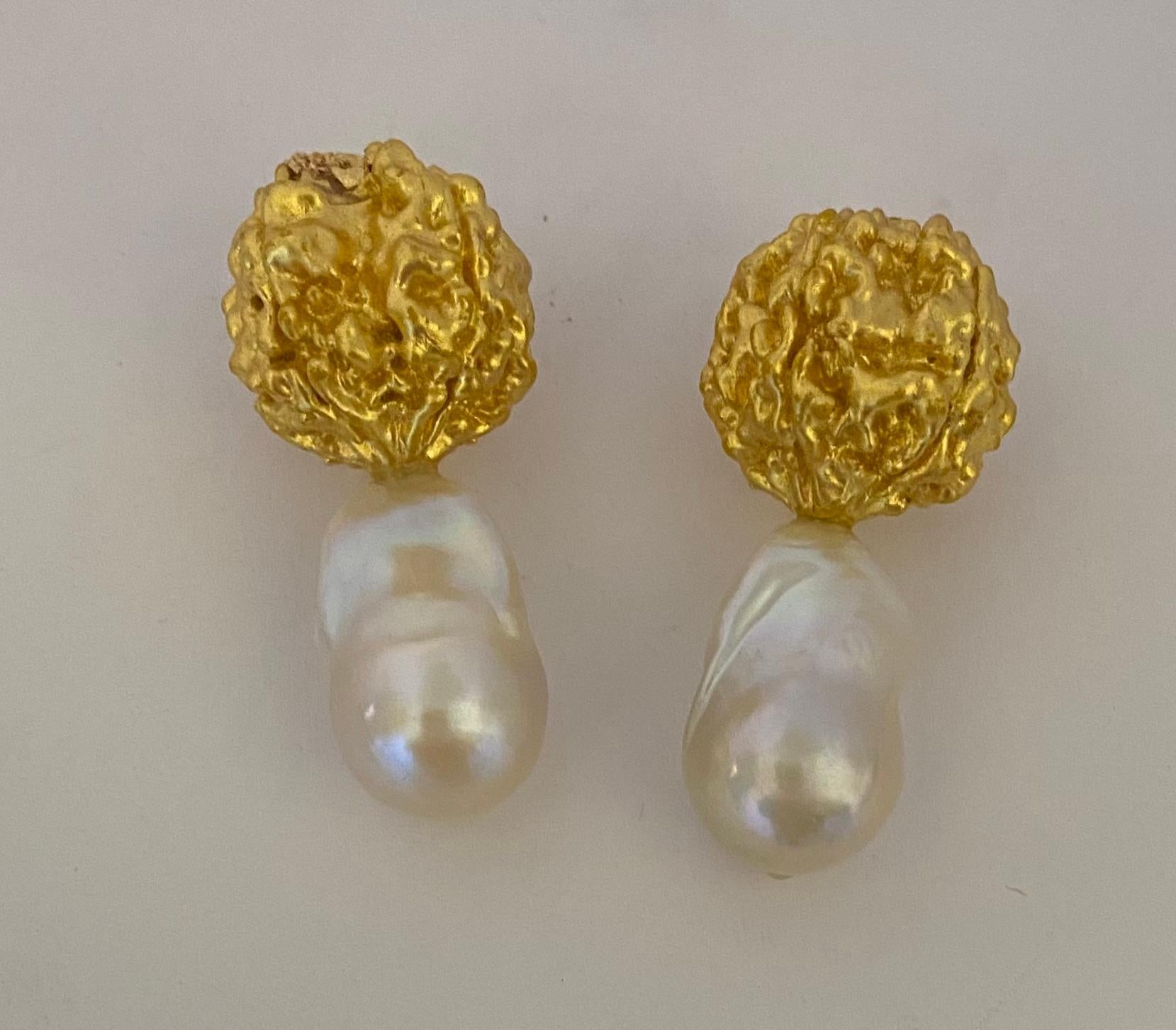 Contemporary Michael Kneebone Prayer Bead Baroque Pearl Drop Earrings For Sale