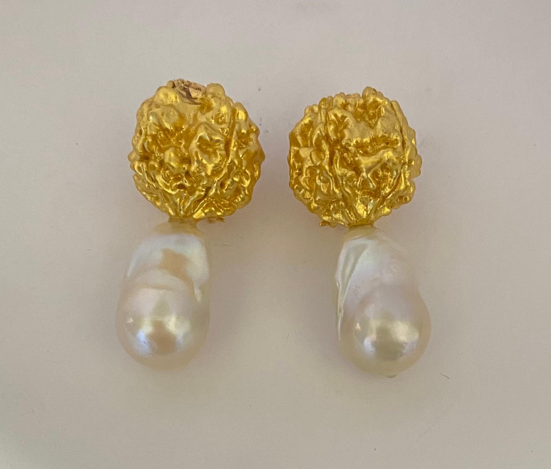 Michael Kneebone Prayer Bead Baroque Pearl Drop Earrings In New Condition For Sale In Austin, TX