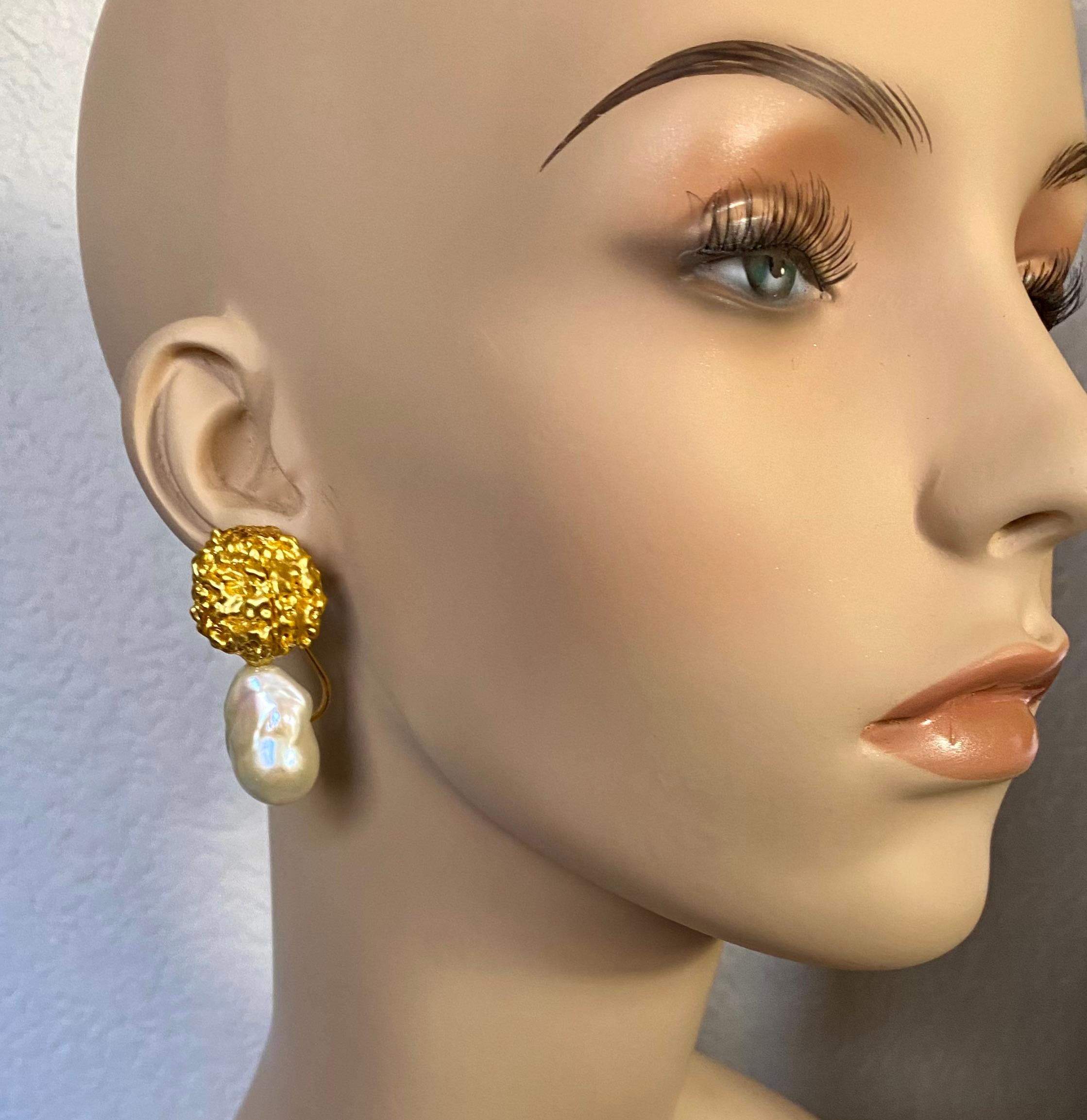 Michael Kneebone Prayer Bead Baroque Pearl Drop Earrings For Sale 2