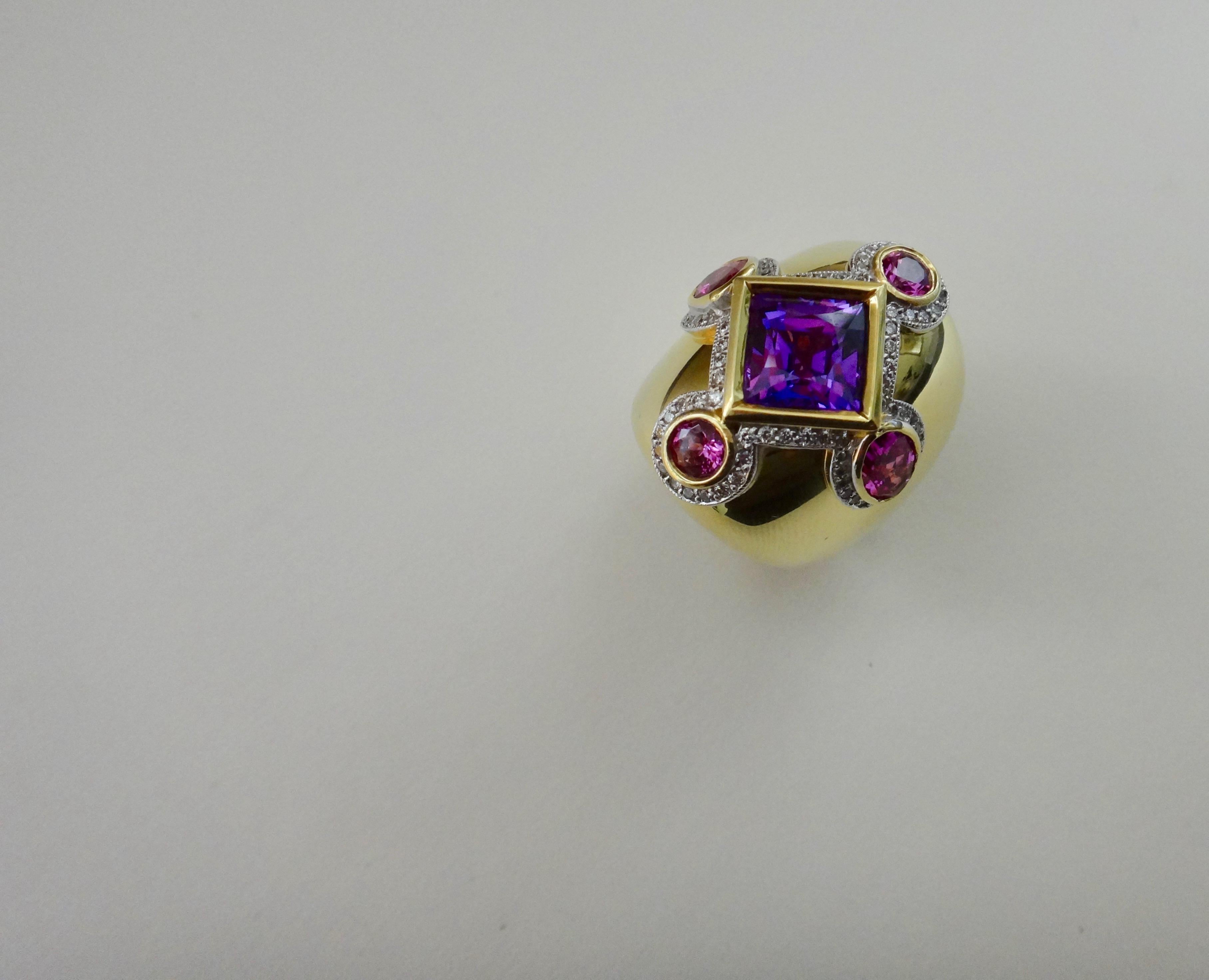 Michael Kneebone Purple Spinel Pink Spinel Pave Diamond Dome Ring 5