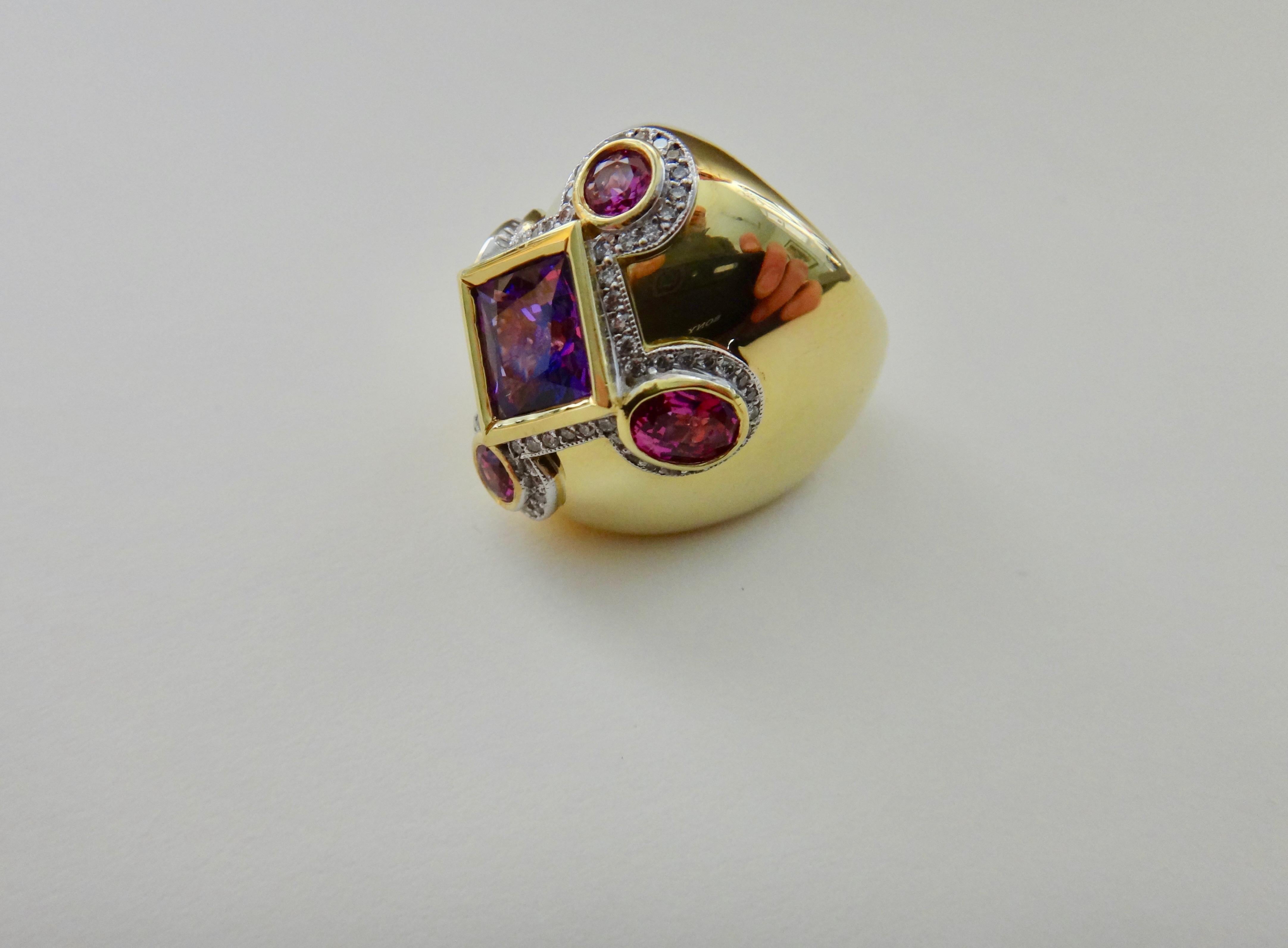 Michael Kneebone Purple Spinel Pink Spinel Pave Diamond Dome Ring 6
