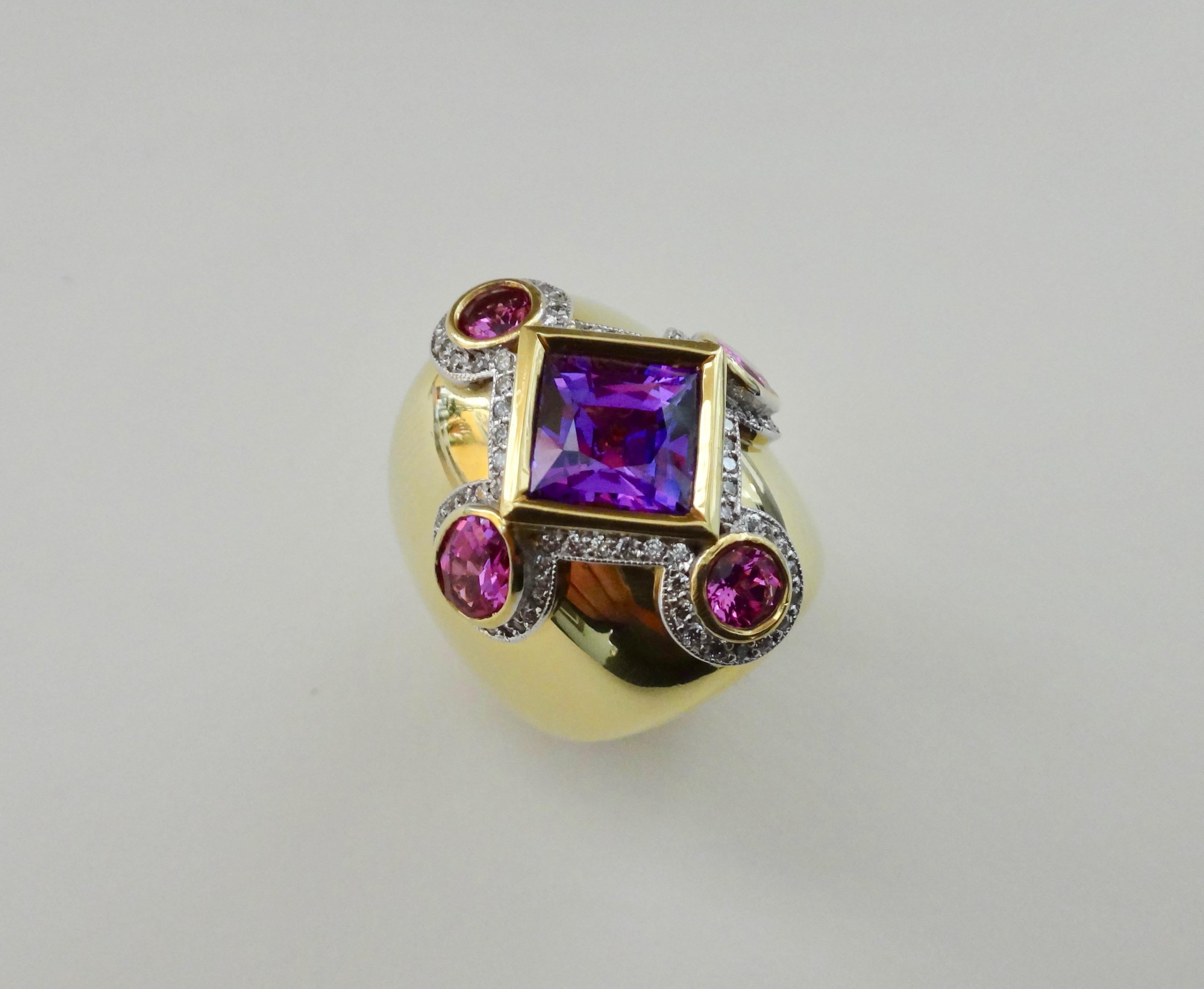Contemporary Michael Kneebone Purple Spinel Pink Spinel Pave Diamond Dome Ring