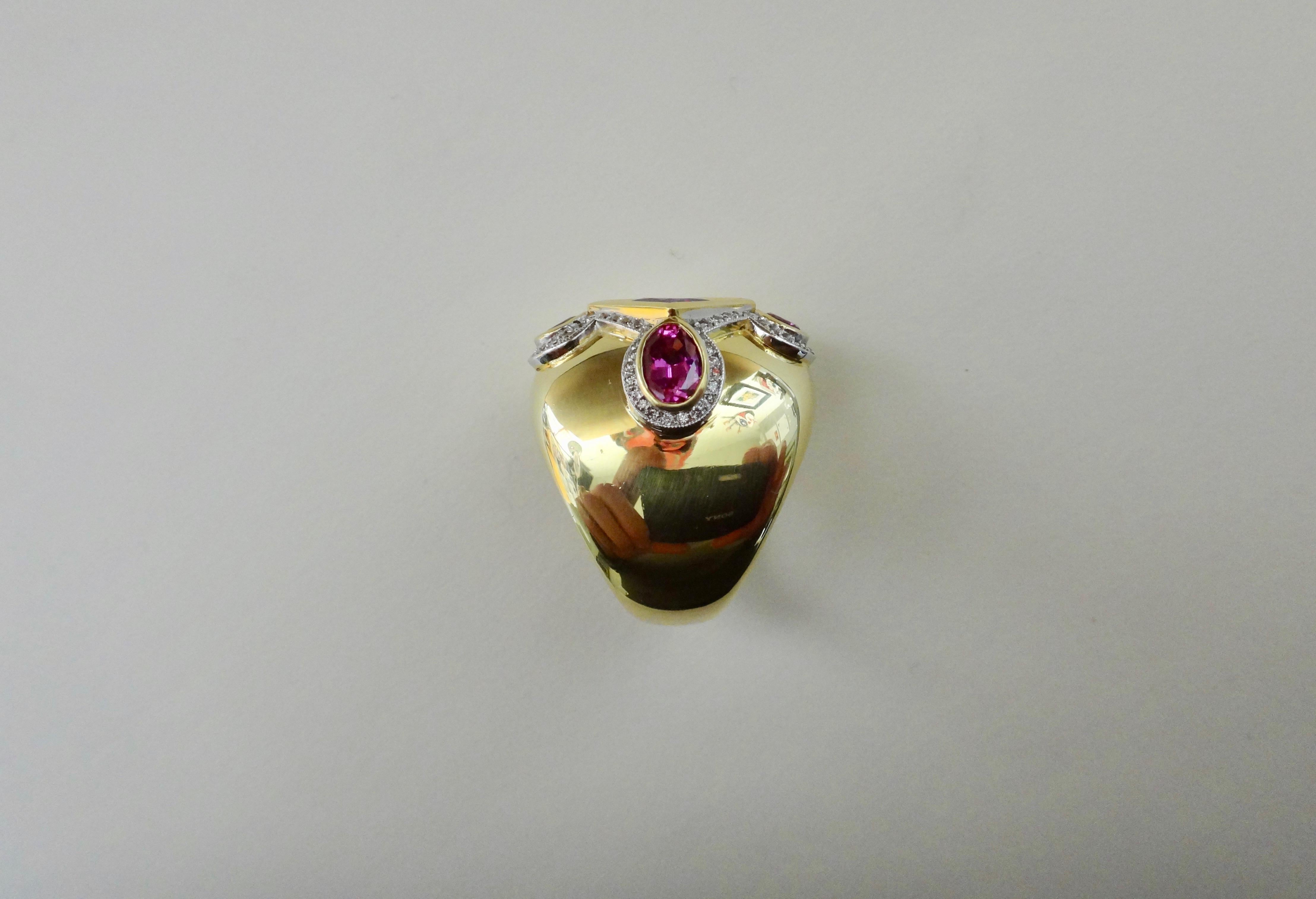 Michael Kneebone Purple Spinel Pink Spinel Pave Diamond Dome Ring In New Condition In Austin, TX
