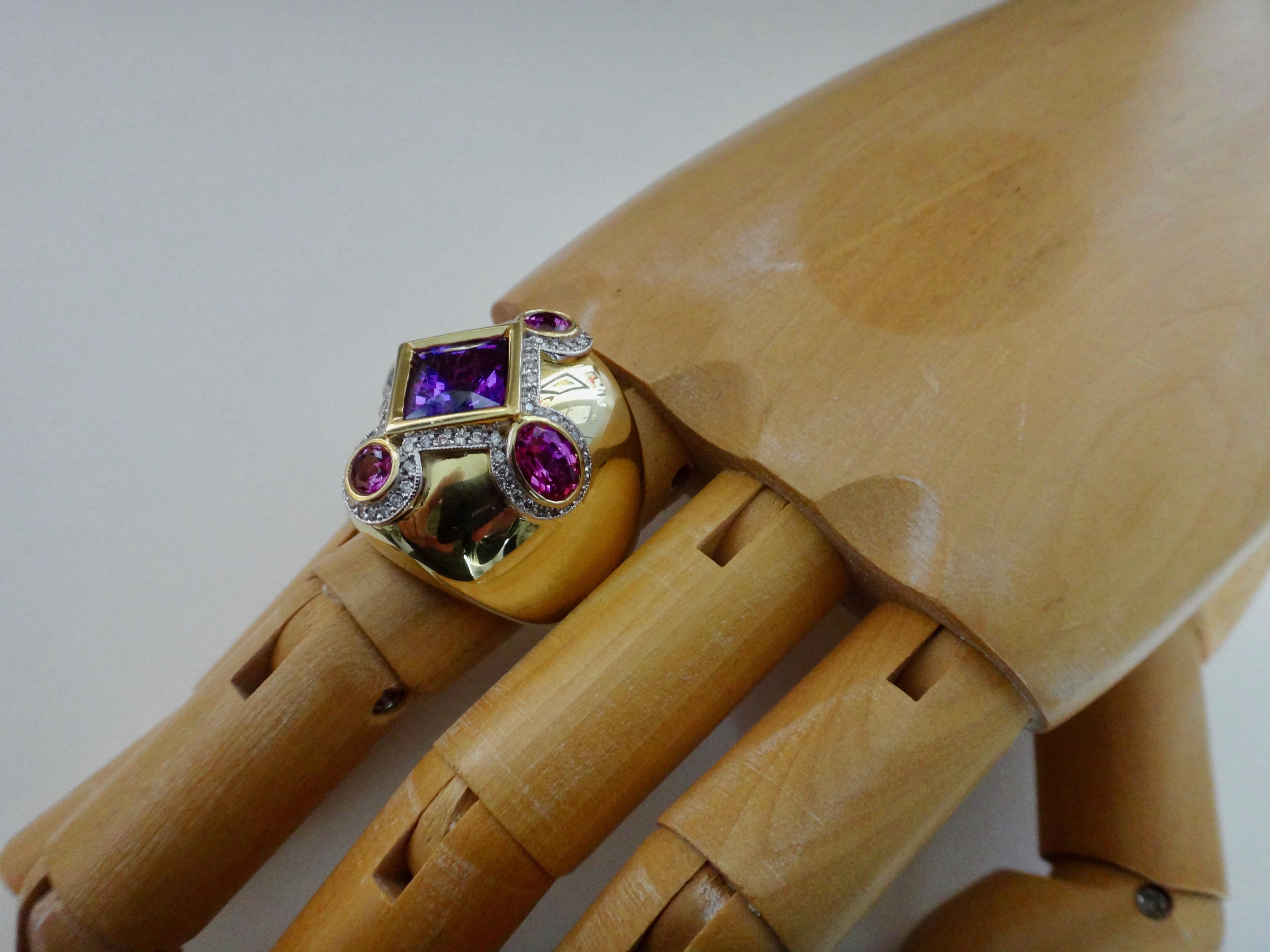 Women's Michael Kneebone Purple Spinel Pink Spinel Pave Diamond Dome Ring