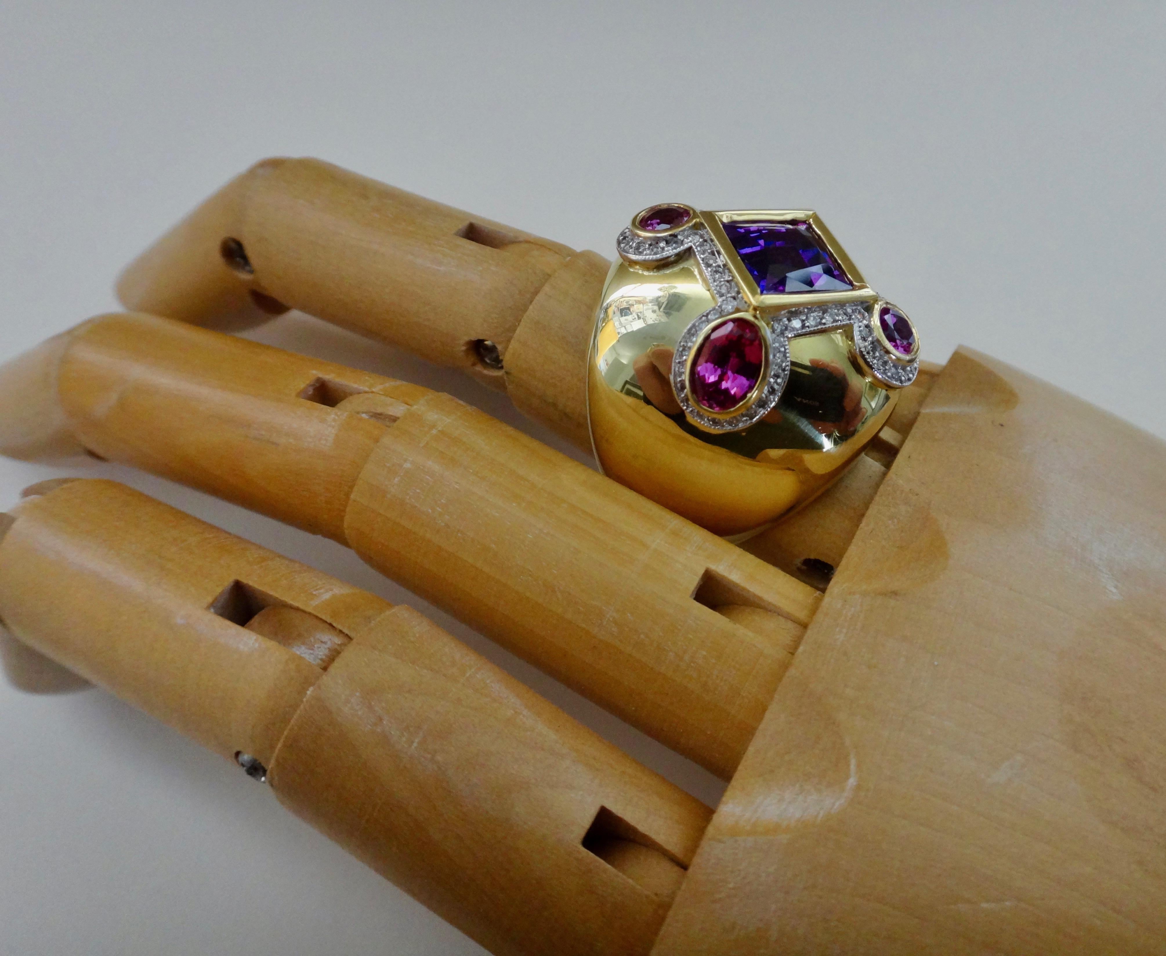 Michael Kneebone Purple Spinel Pink Spinel Pave Diamond Dome Ring 2