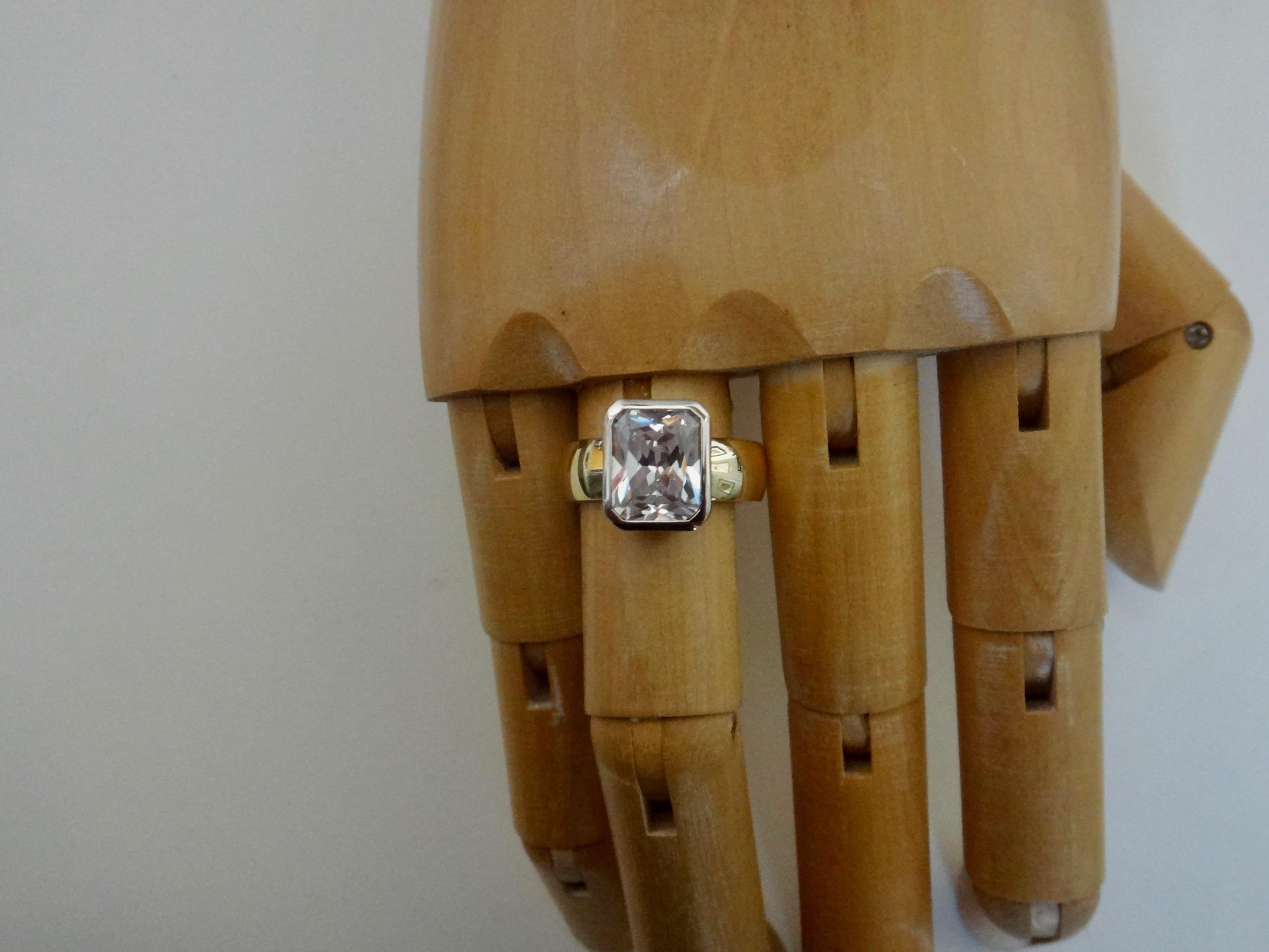Contemporary Michael Kneebone Radiant Cut White Sapphire Two-Tone 18 Karat Leah Ring