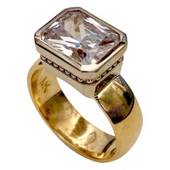 Michael Kneebone Radiant Cut White Sapphire Two-Tone 18 Karat Leah Ring