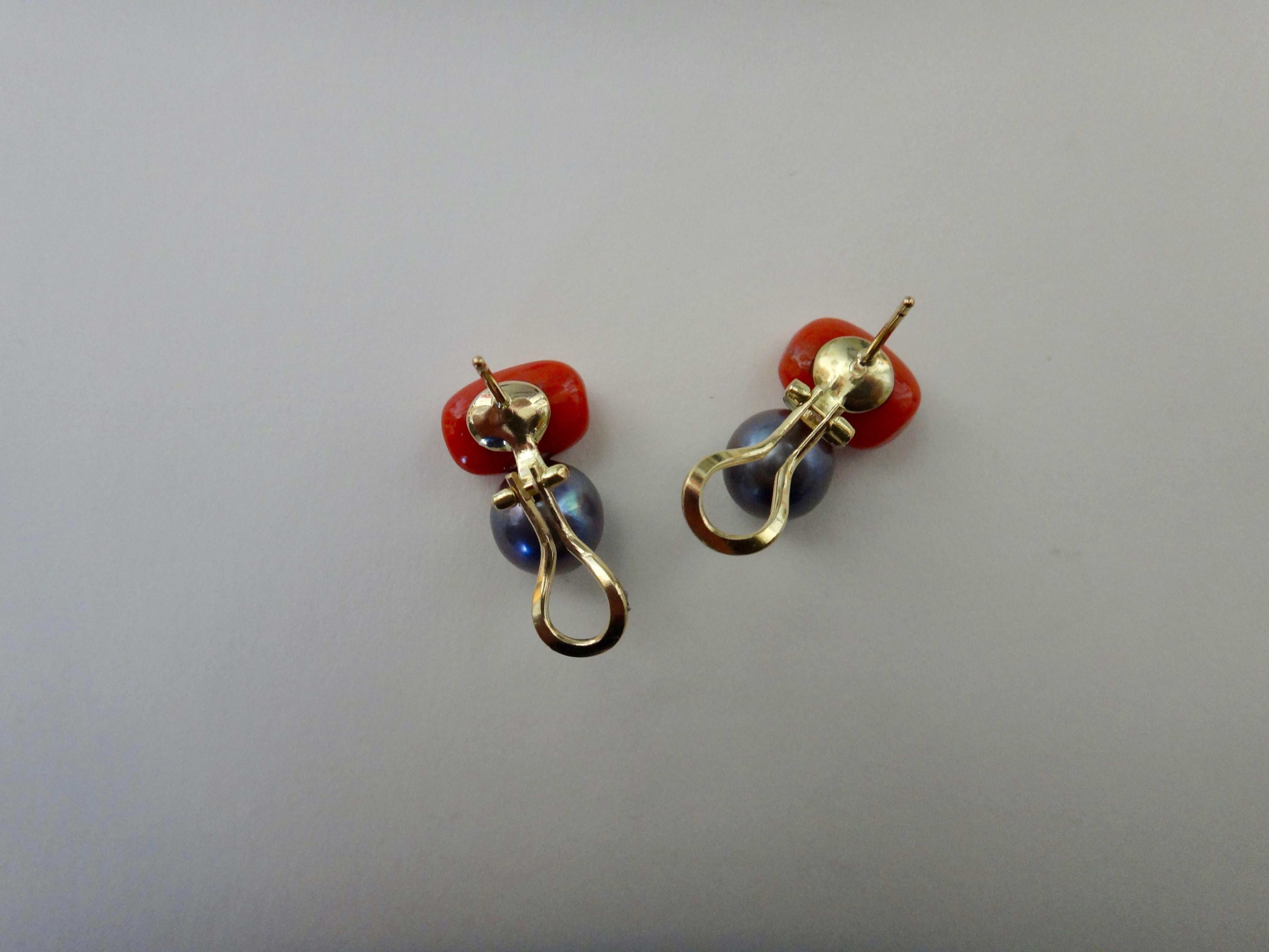 Michael Kneebone Red Coral Tahitian Pearl Stud Earrings 4