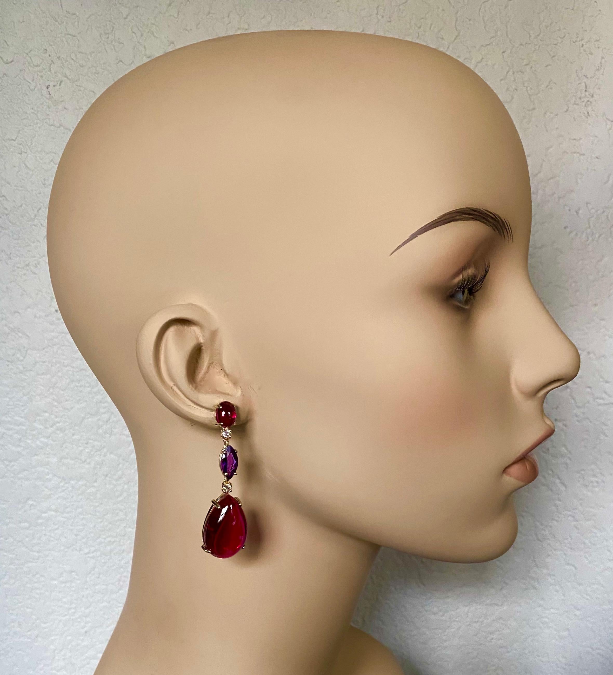 Michael Kneebone Orecchini pendenti con granato di rodolite, ametista e diamante di topazio rosso in vendita 4