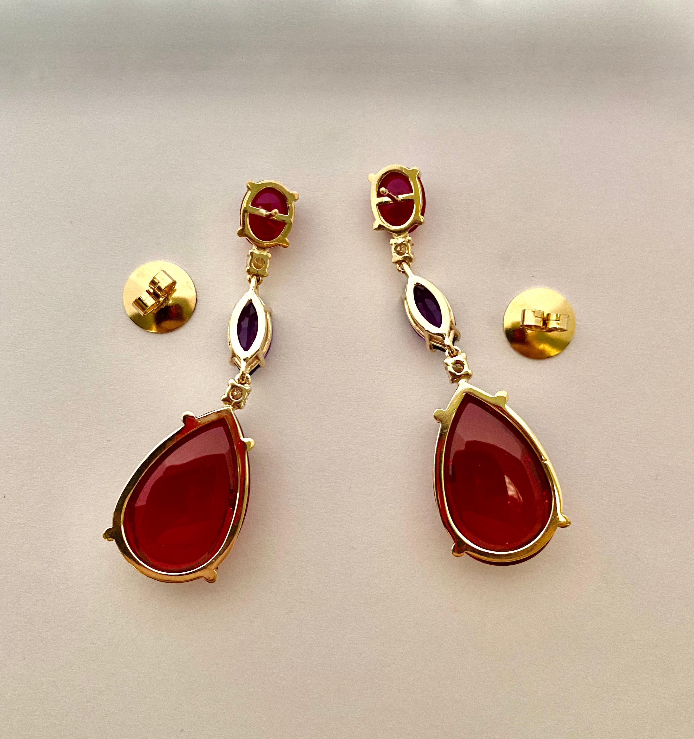 Michael Kneebone Orecchini pendenti con granato di rodolite, ametista e diamante di topazio rosso in vendita 5