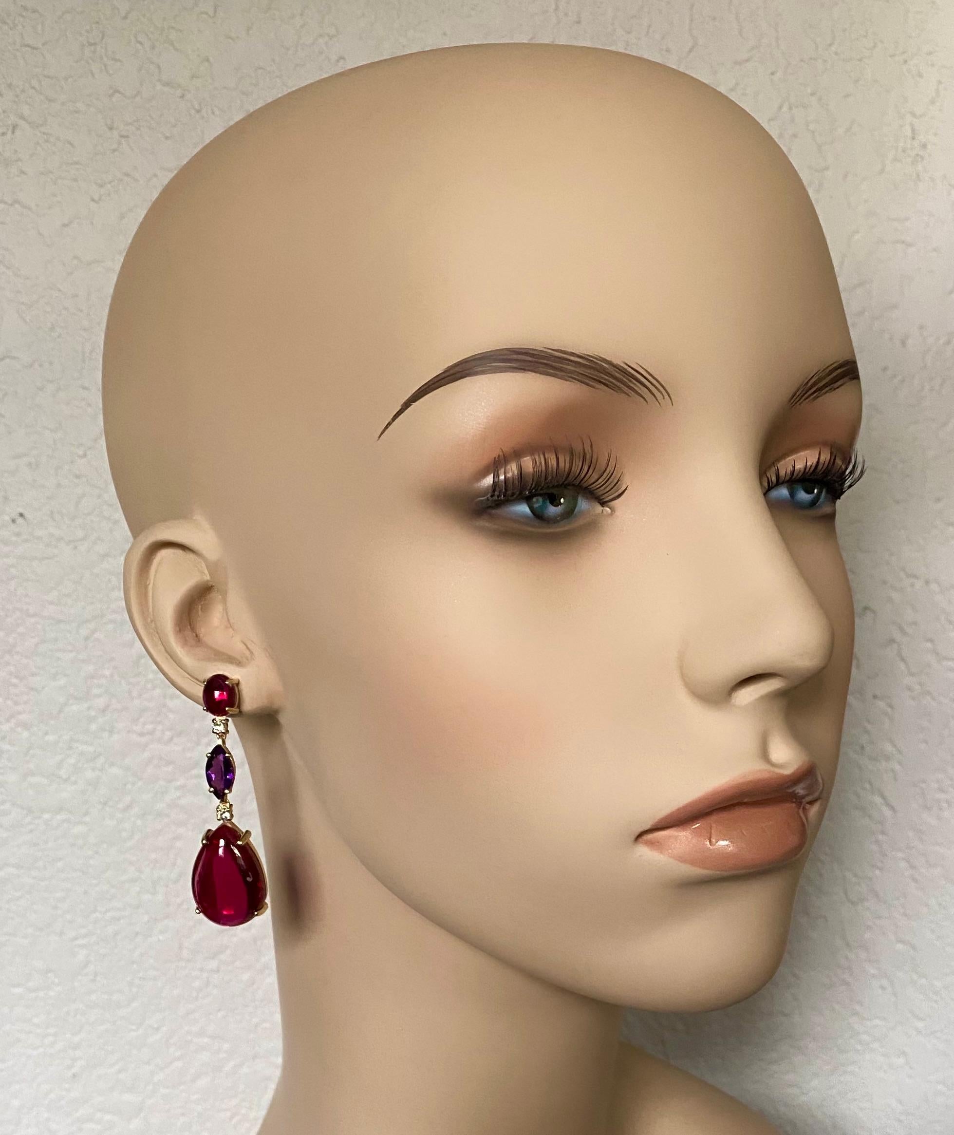 Mixed Cut Michael Kneebone Rhodolite Garnet Amethyst Diamond Red Topaz Dangle Earrings For Sale