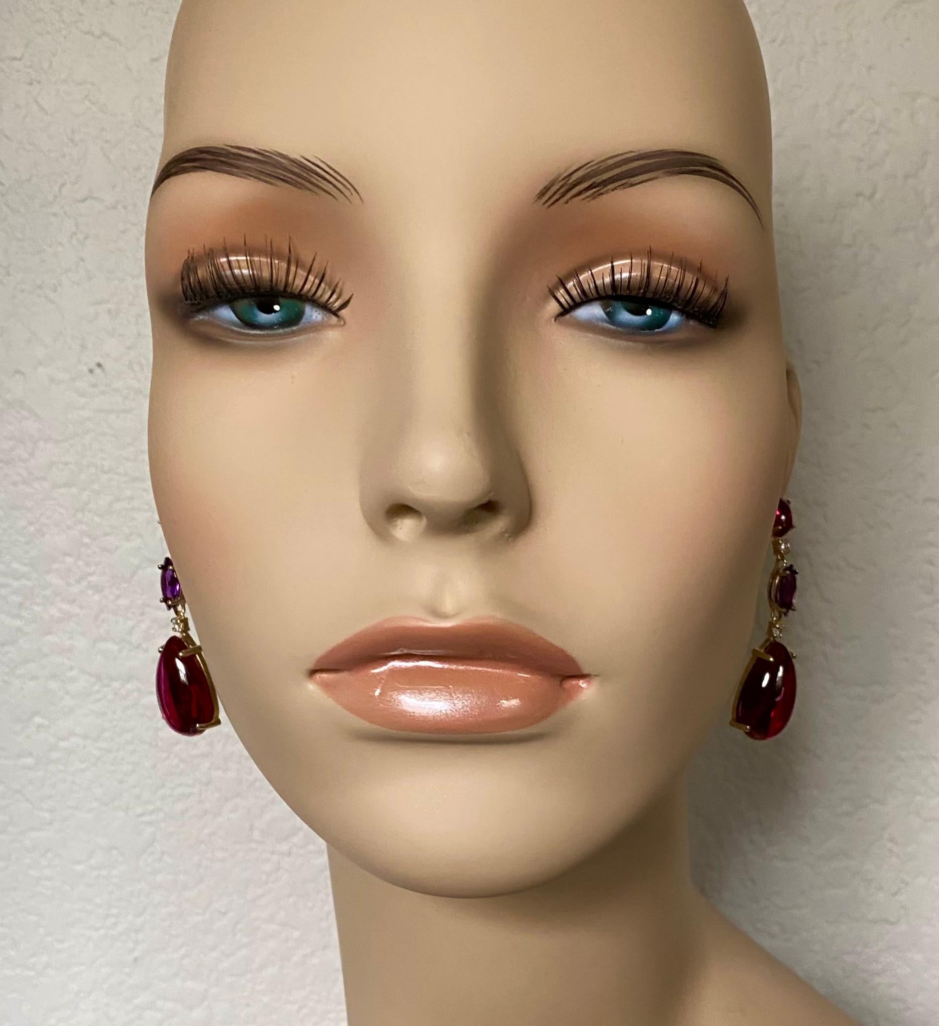 Women's Michael Kneebone Rhodolite Garnet Amethyst Diamond Red Topaz Dangle Earrings For Sale