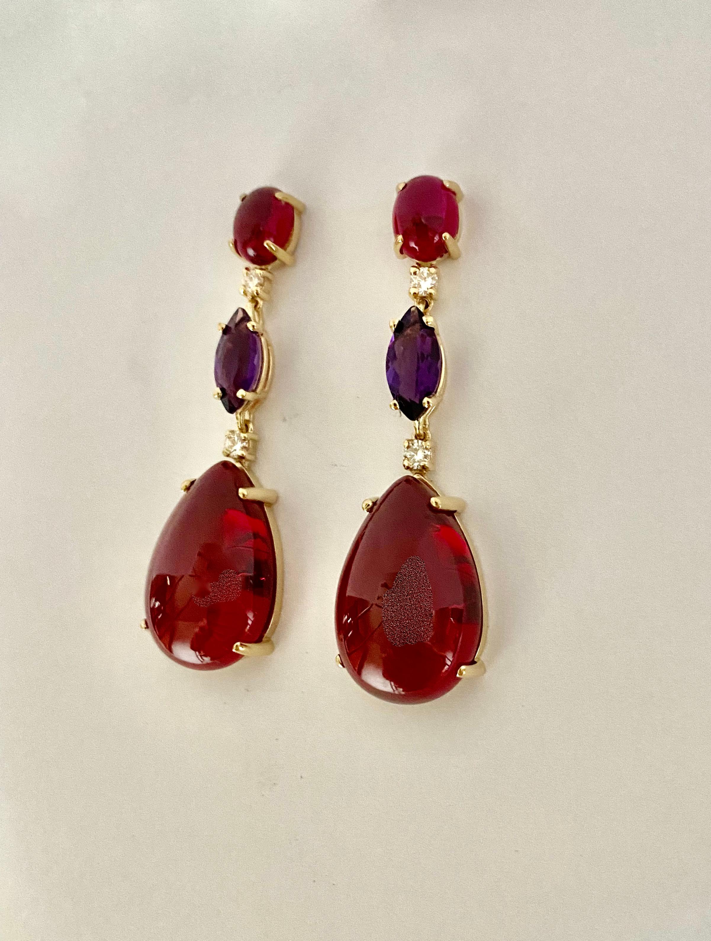 Michael Kneebone Rhodolite Garnet Amethyst Diamond Red Topaz Dangle Earrings For Sale 1