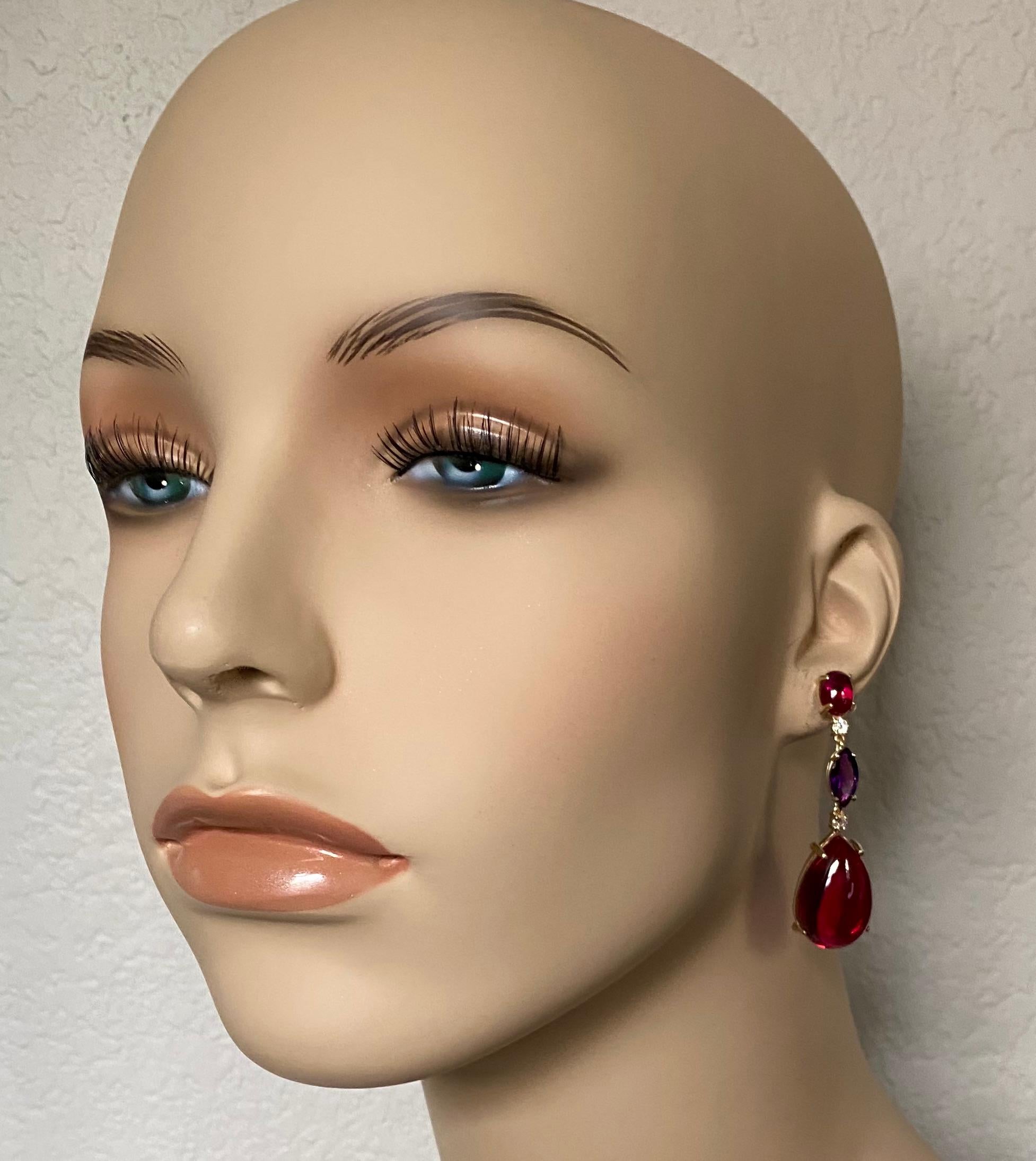 Michael Kneebone Rhodolite Garnet Amethyst Diamond Red Topaz Dangle Earrings For Sale 2