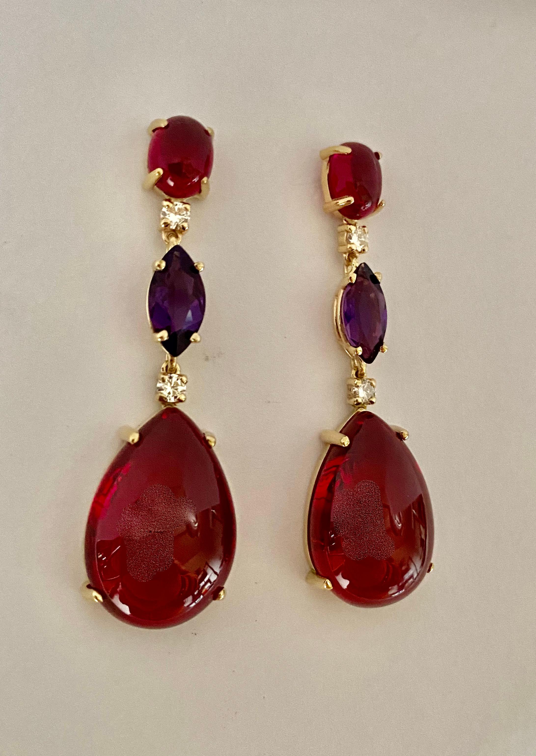Michael Kneebone Rhodolite Garnet Amethyst Diamond Red Topaz Dangle Earrings For Sale 3