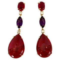Michael Kneebone Rhodolite Garnet Amethyst Diamond Red Topaz Dangle Earrings