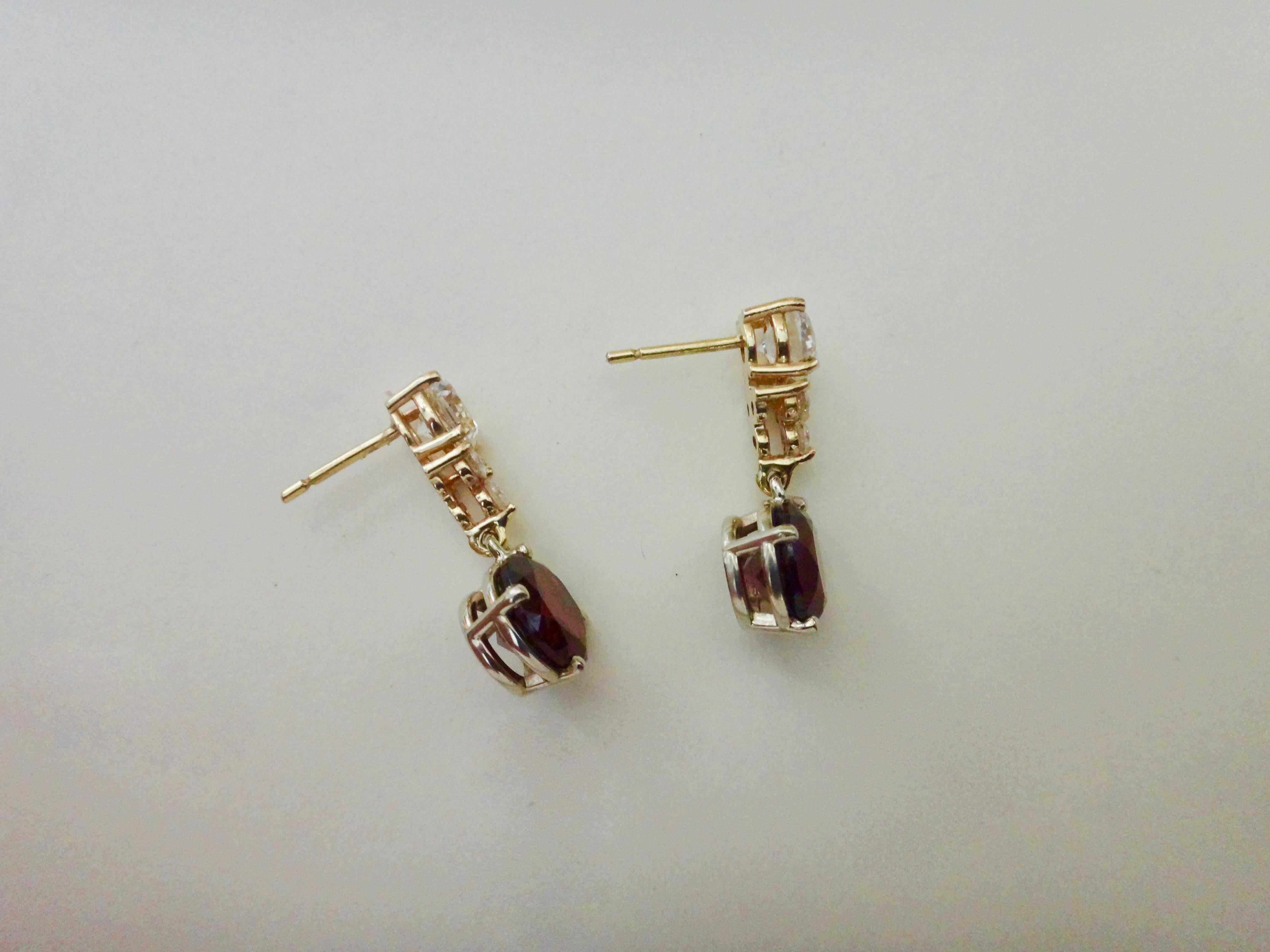 Michael Kneebone Rhodolite Garnet White Sapphire Diamond Dangle Earrings In New Condition In Austin, TX
