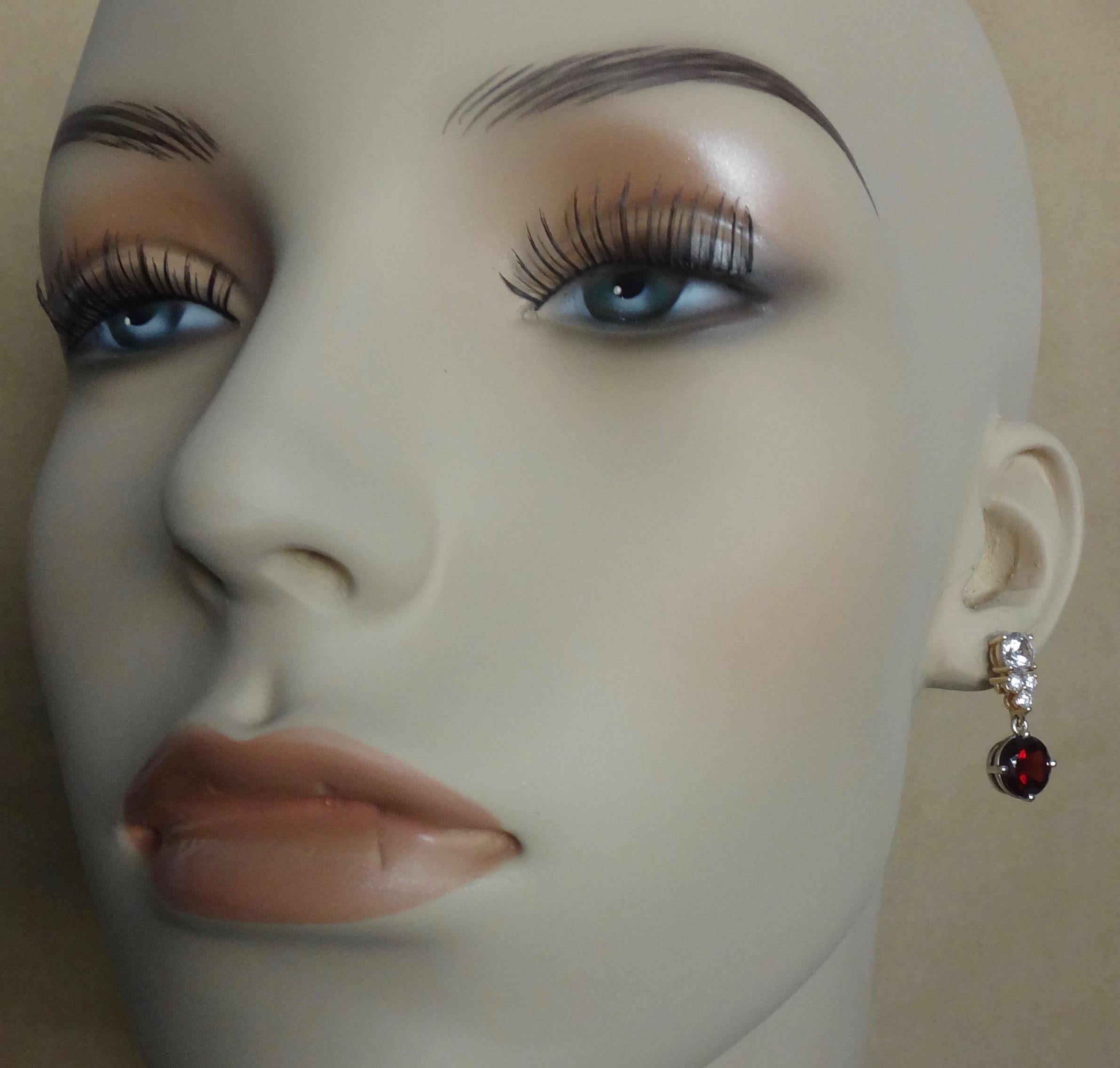 Women's or Men's Michael Kneebone Rhodolite Garnet White Sapphire Diamond Dangle Earrings