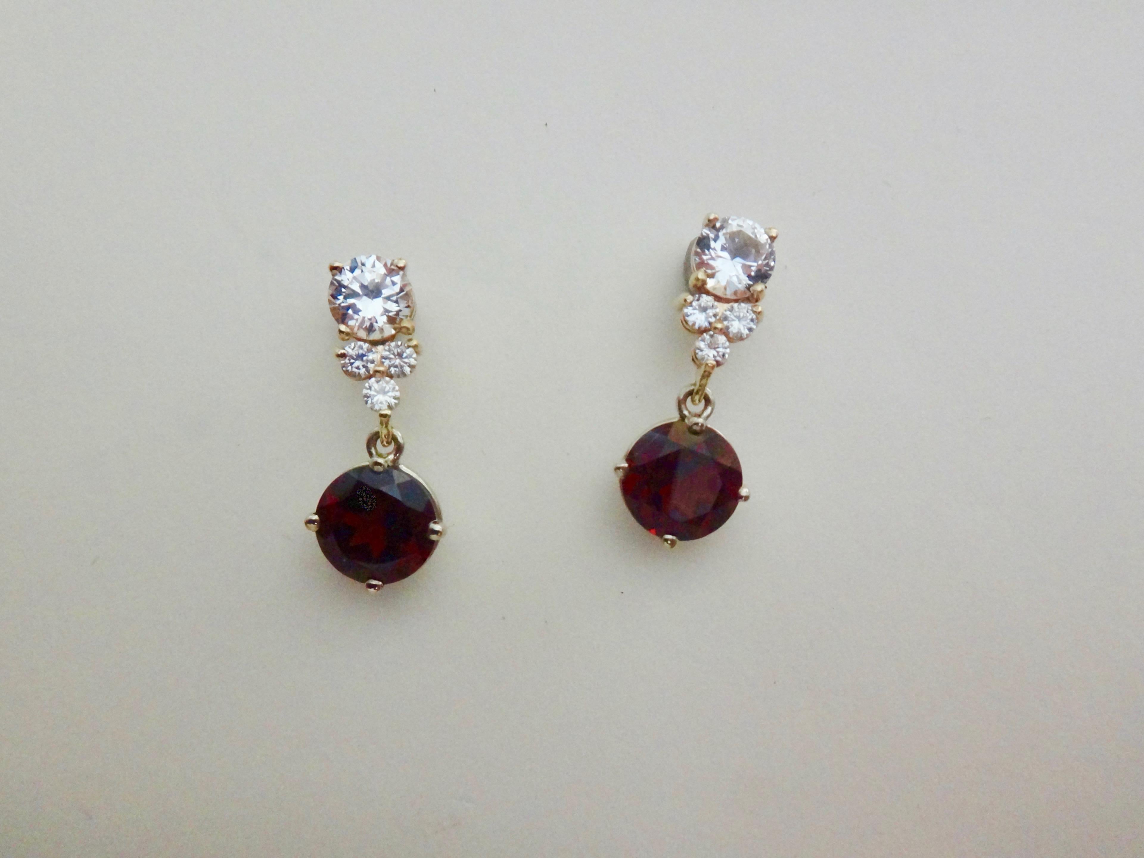 Michael Kneebone Rhodolite Garnet White Sapphire Diamond Dangle Earrings 1