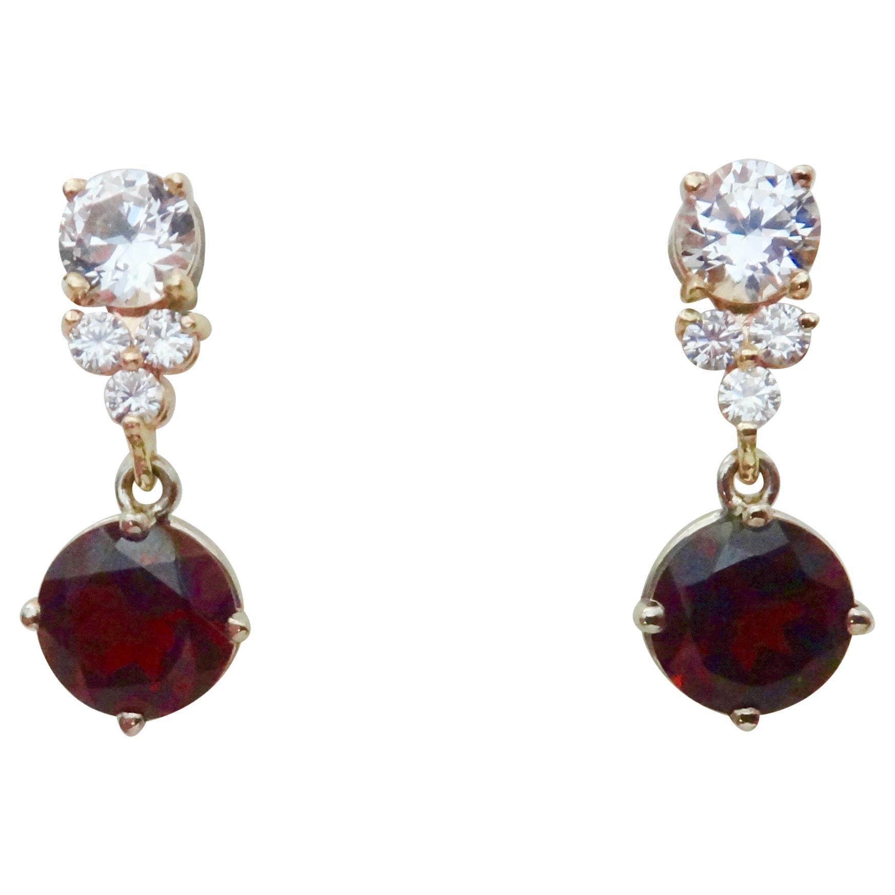 Michael Kneebone Rhodolite Garnet White Sapphire Diamond Dangle Earrings