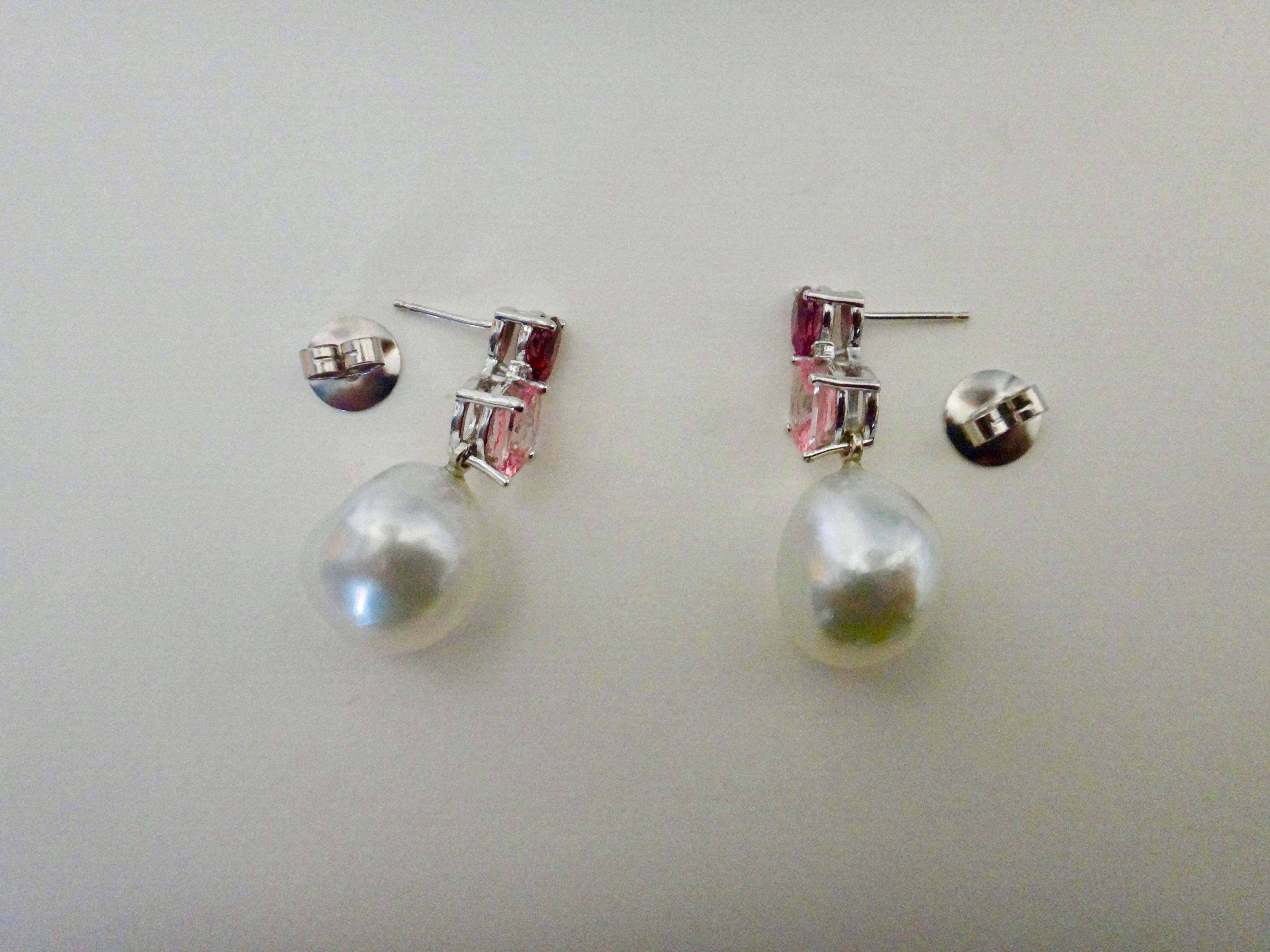 Michael Kneebone Rhodolite Tourmaline Diamond South Seas Pearl Drop Earrings 1