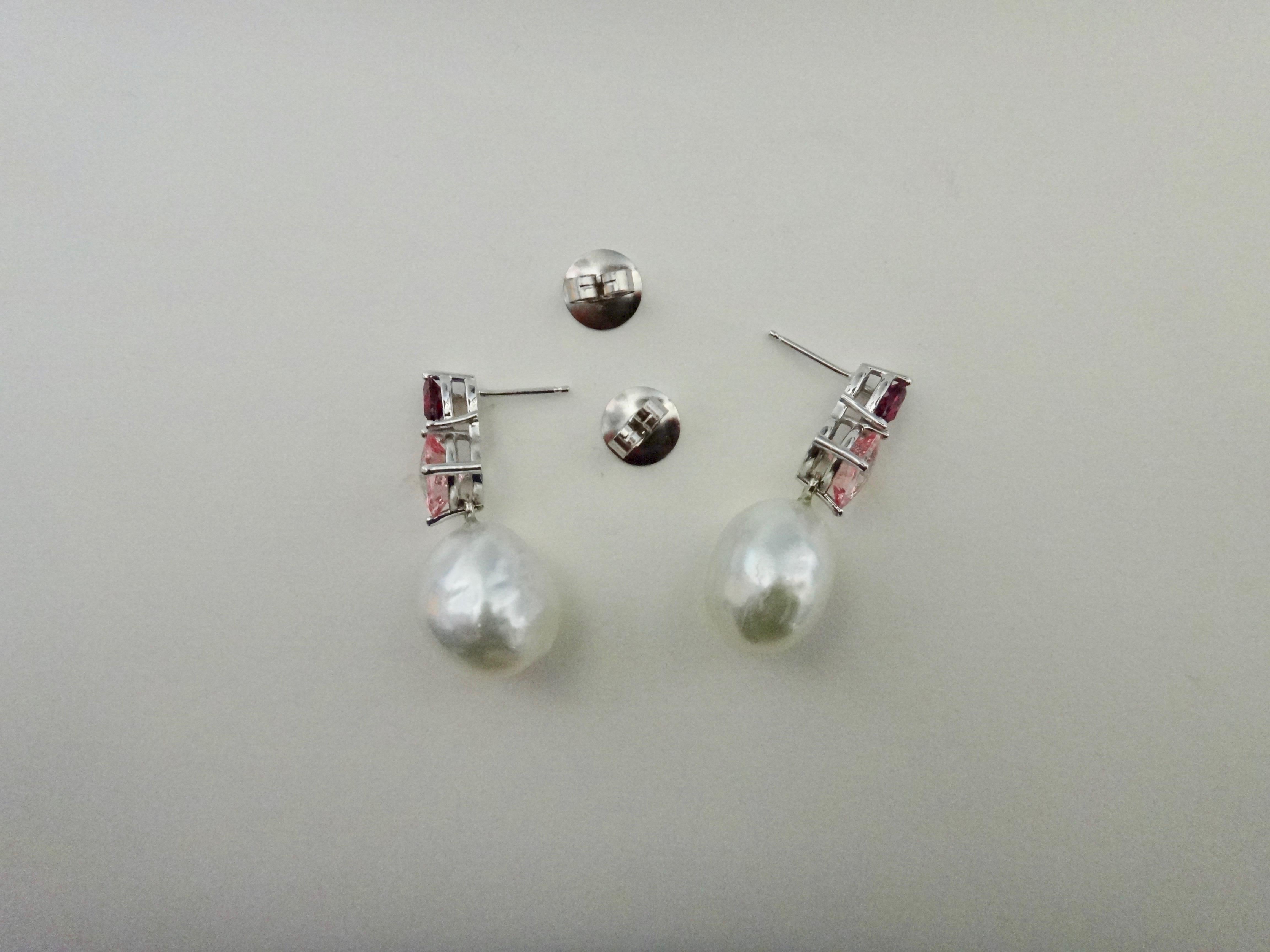 Michael Kneebone Rhodolite Tourmaline Diamond South Seas Pearl Drop Earrings 2