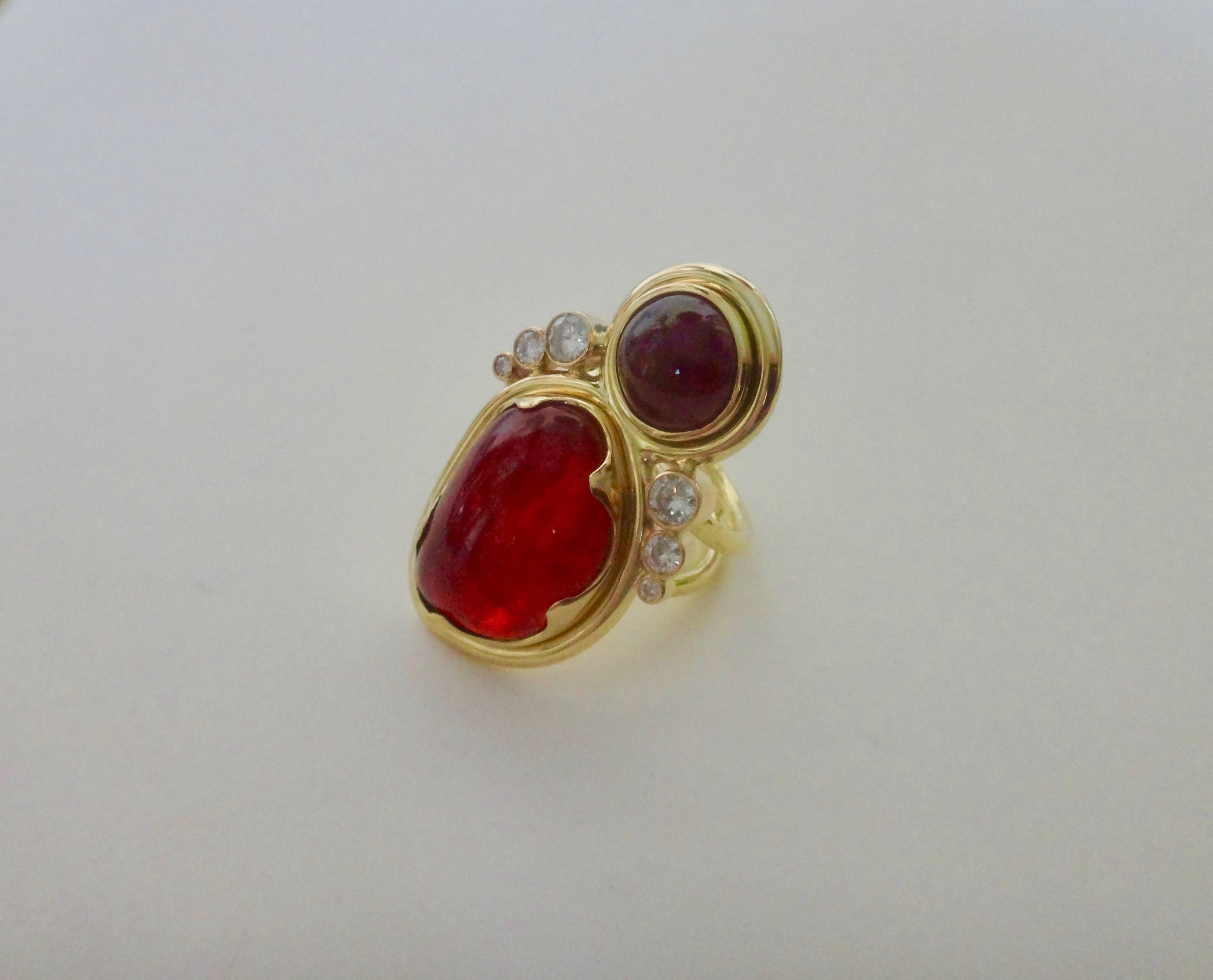 Michael Kneebone Rhondonite Ruby Cabochon Diamond Cocktail Ring In New Condition In Austin, TX
