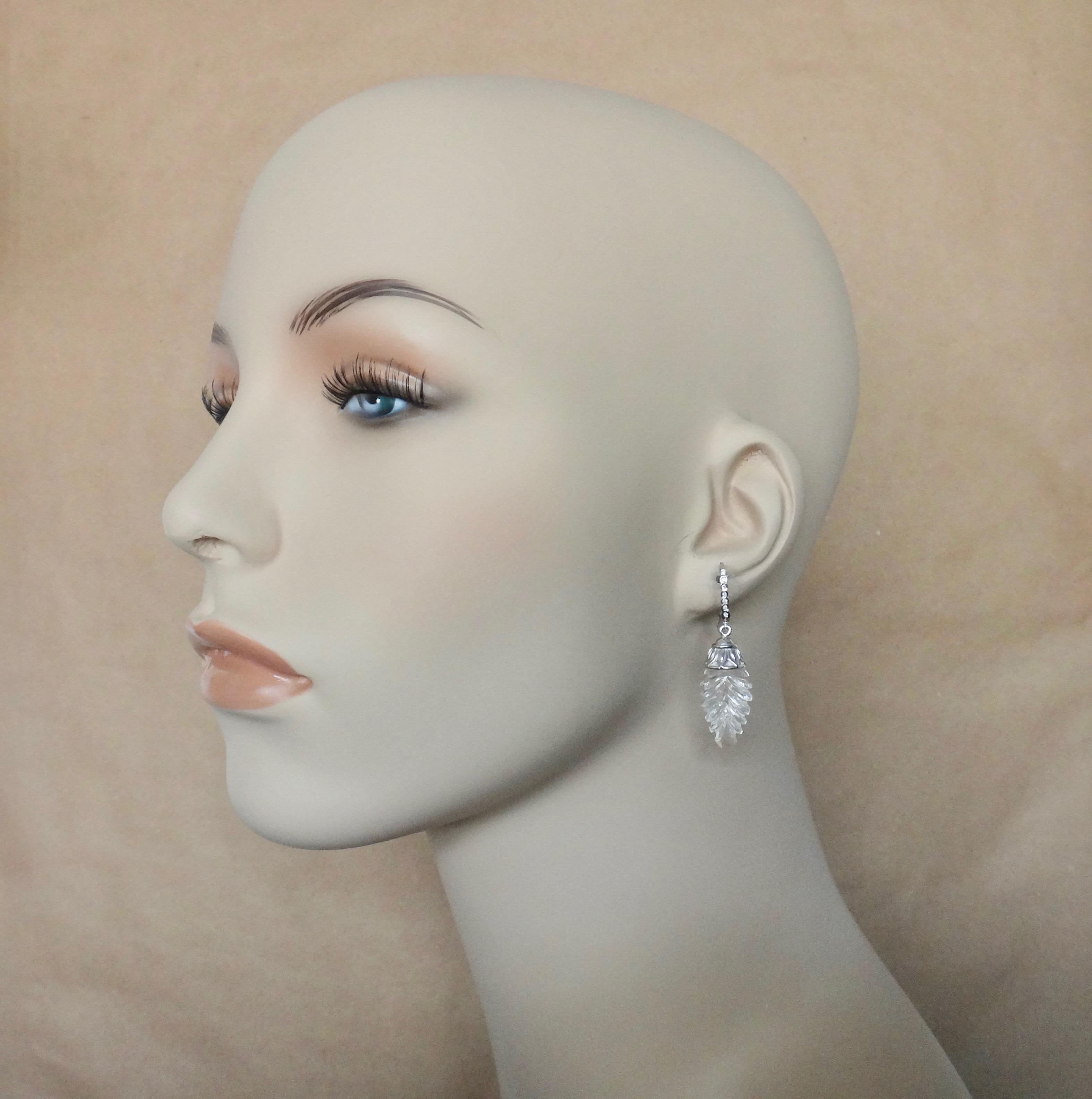 Michael Kneebone Rock Crystal Diamond White Gold Pinecone Dangle Earrings 1