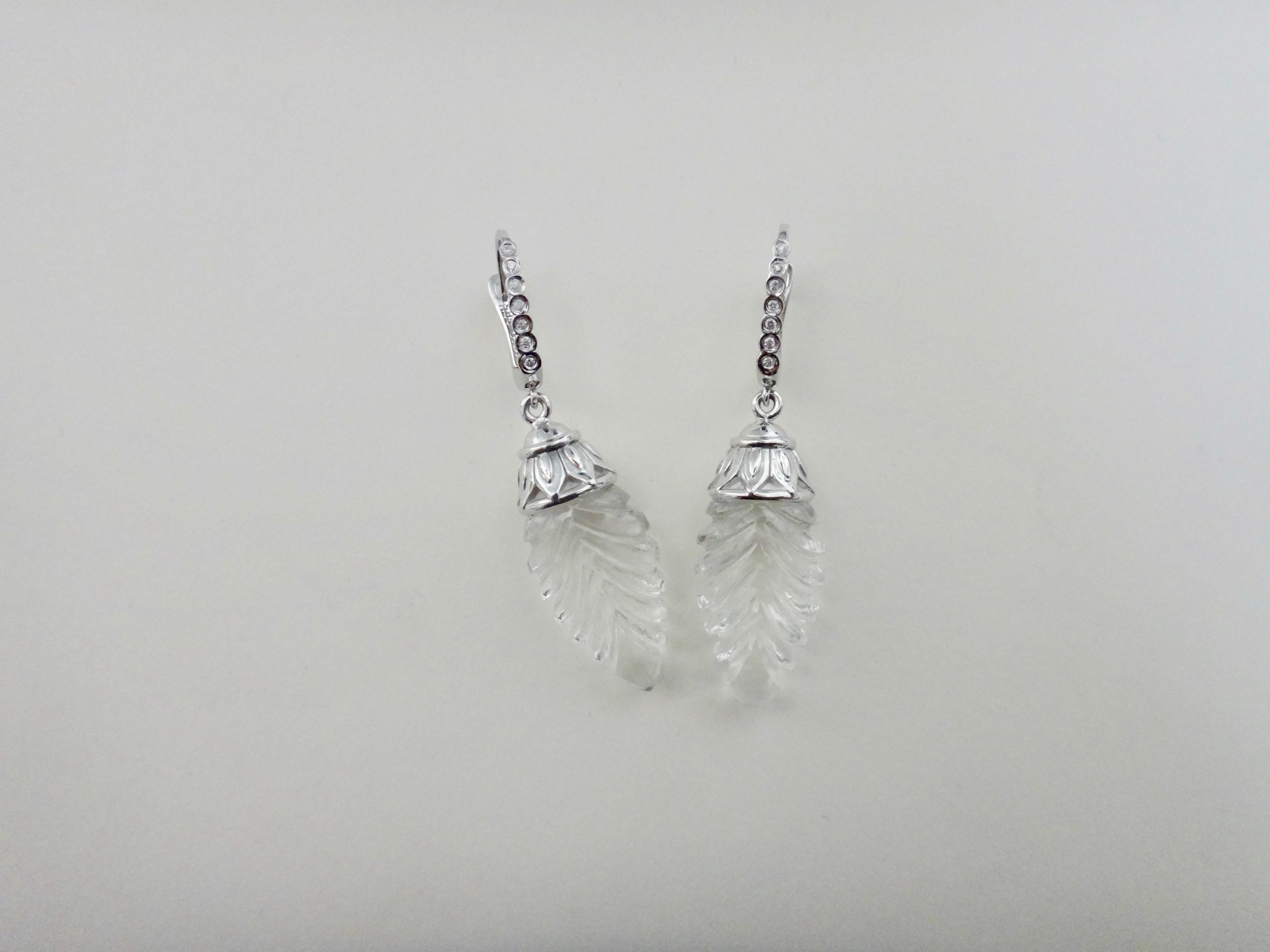Michael Kneebone Rock Crystal Diamond White Gold Pinecone Dangle Earrings 2