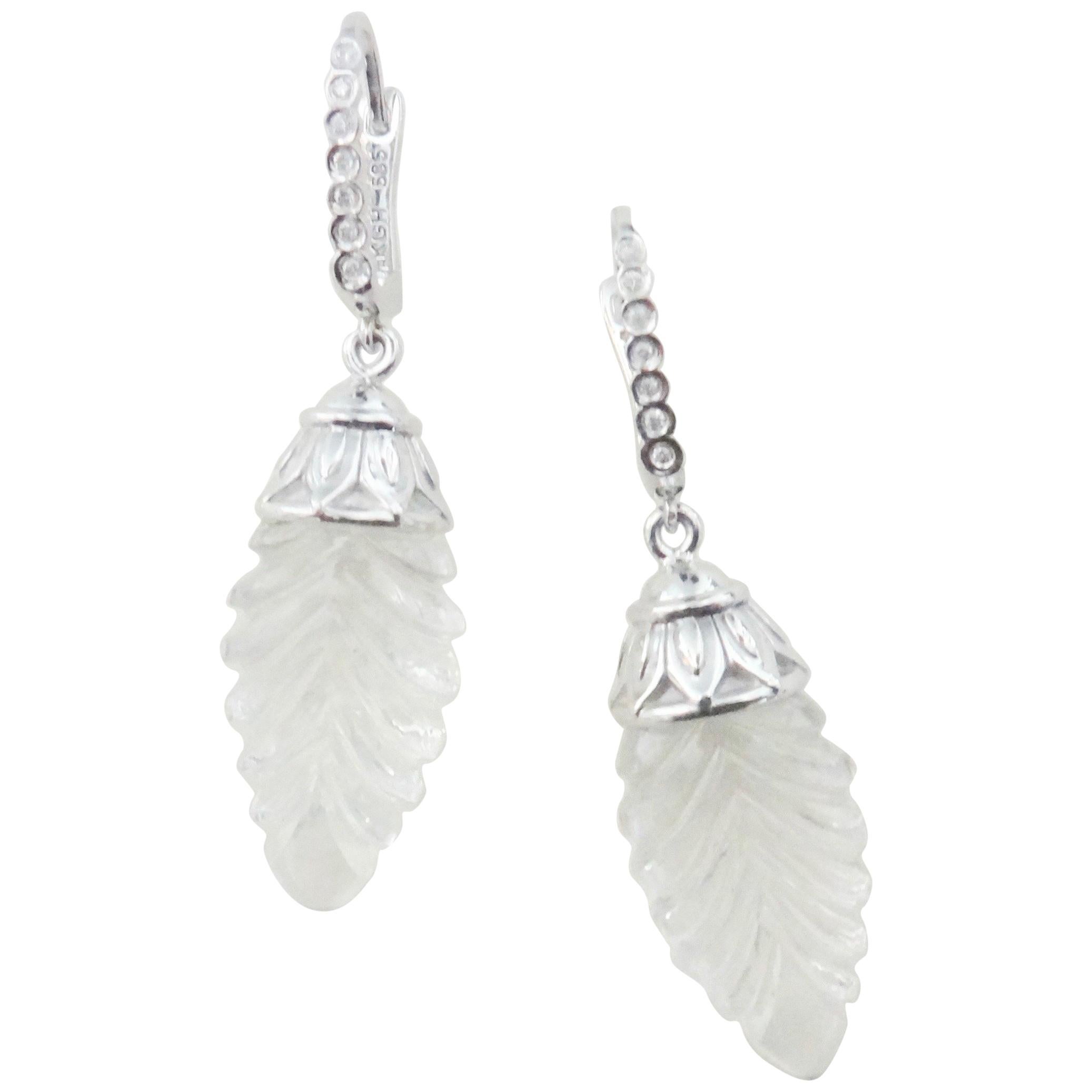 Michael Kneebone Rock Crystal Diamond White Gold Pinecone Dangle Earrings