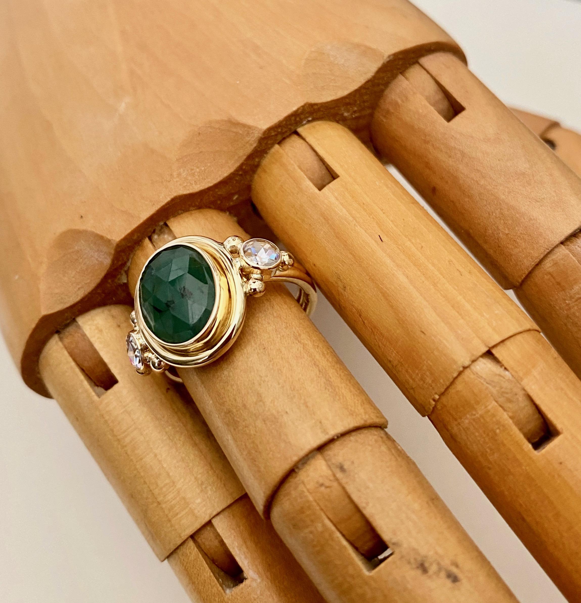 Contemporary Michael Kneebone Rose Cut Emerald Rose Cut Diamond Archaic Style Cocktail Ring