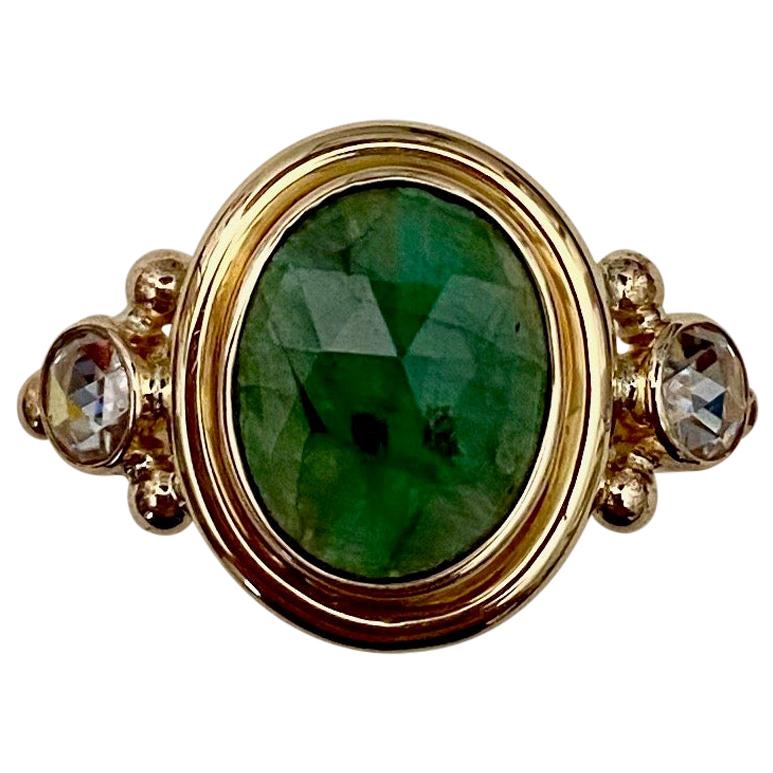 Michael Kneebone Rose Cut Emerald Rose Cut Diamond Archaic Style Cocktail Ring