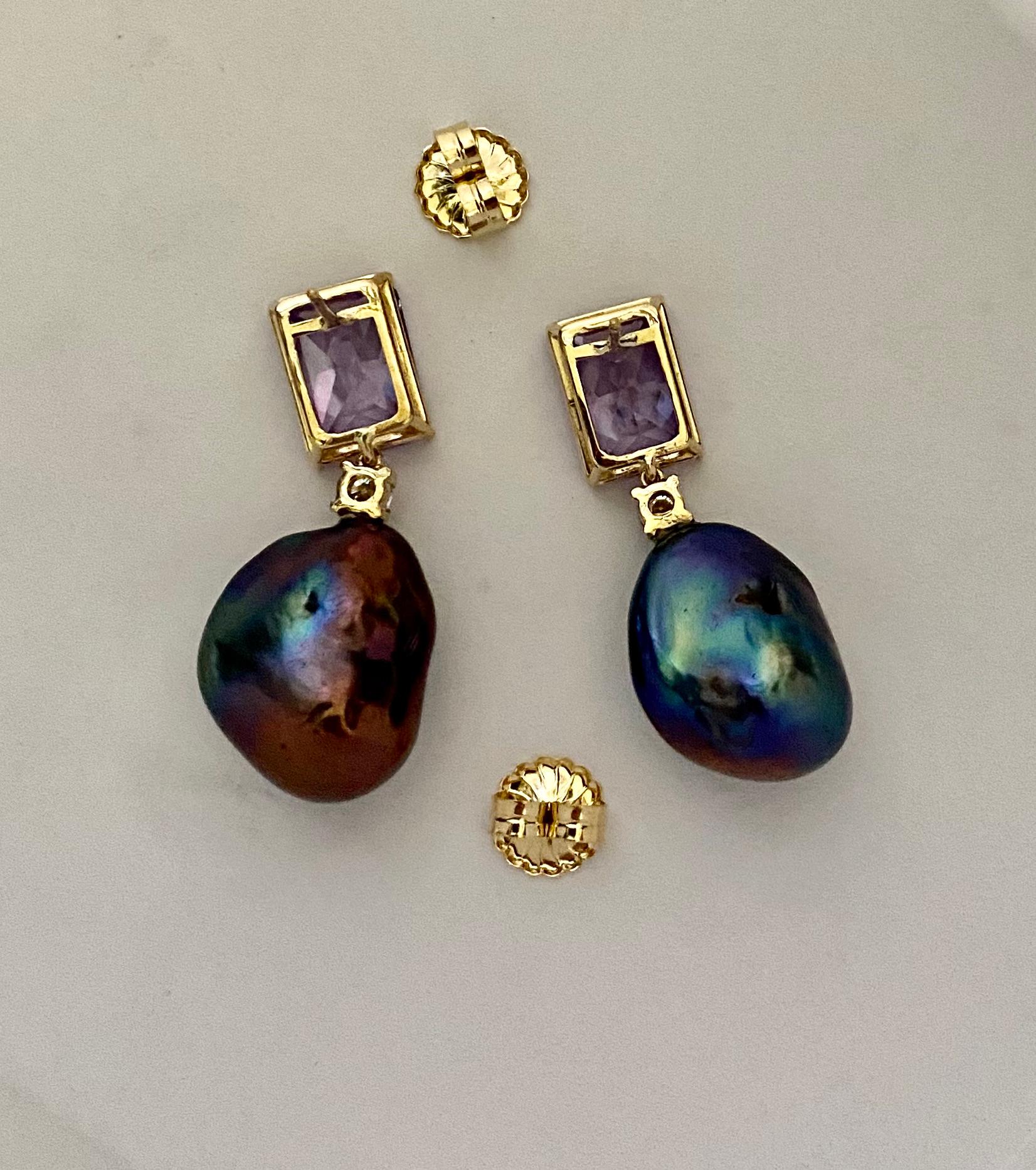 Michael Kneebone Rose de France Amethyst Black Baroque Pearl Dangle Earrings For Sale 6