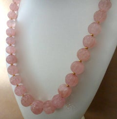 Michael Kneebone Rose Quartz Melon Carved Bead Necklace