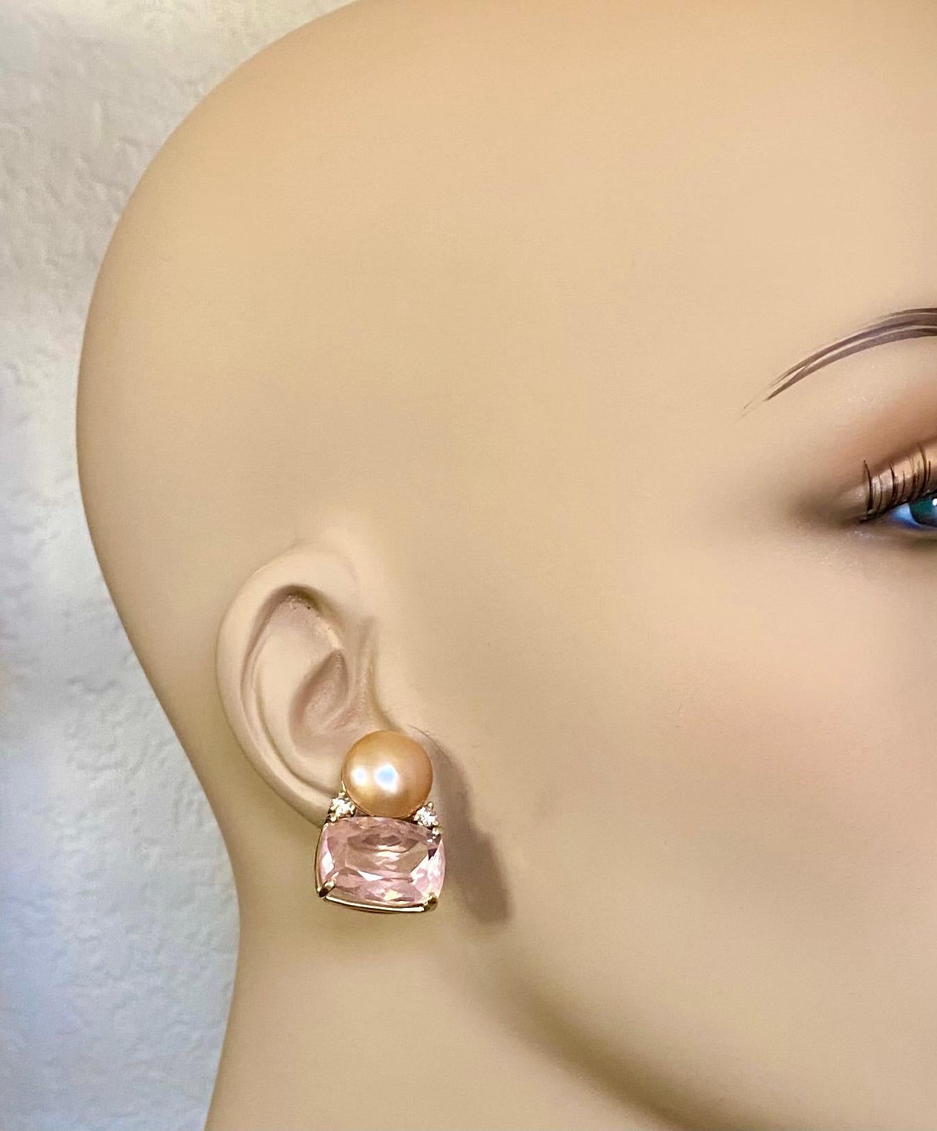 Michael Kneebone Rose Quartz Pearl Diamond Drop Earrings 4