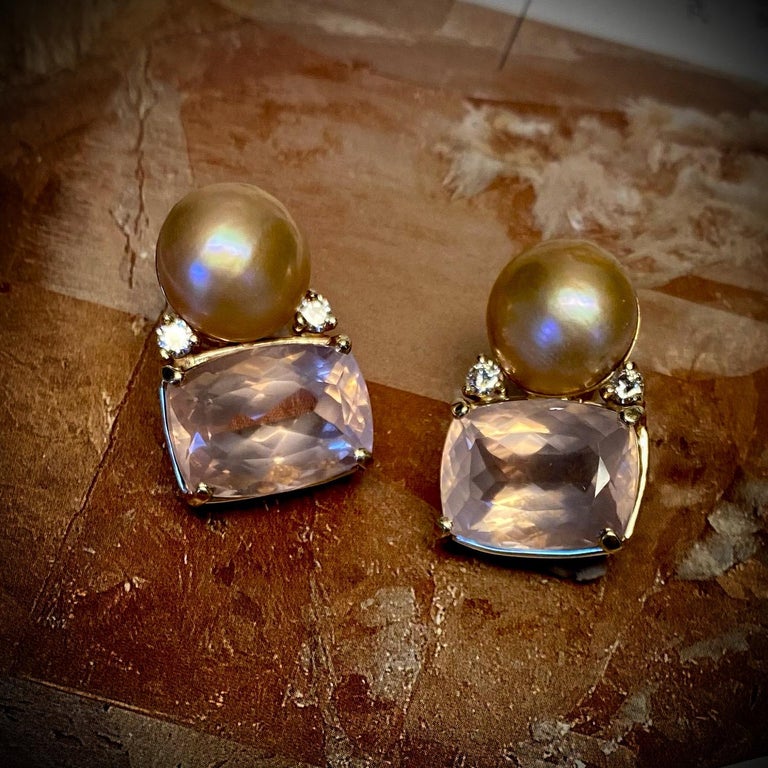 Michael Kneebone Rose Quartz Pearl Diamond Drop Earrings For Sale at ...